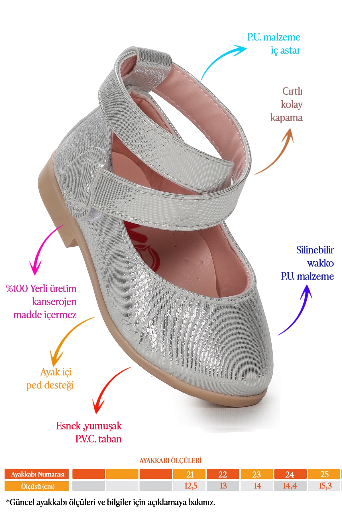 Vette Vakko Cırtlı Kız Bebek Babet Ayakkabı Gümüş - Görsel 3