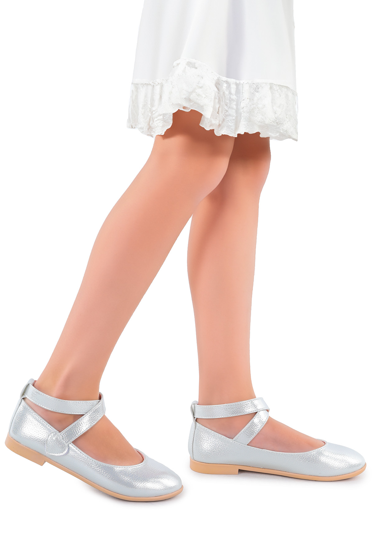 Vette Vakko Cırtlı Kız Bebek Babet Ayakkabı Gümüş - Görsel 4