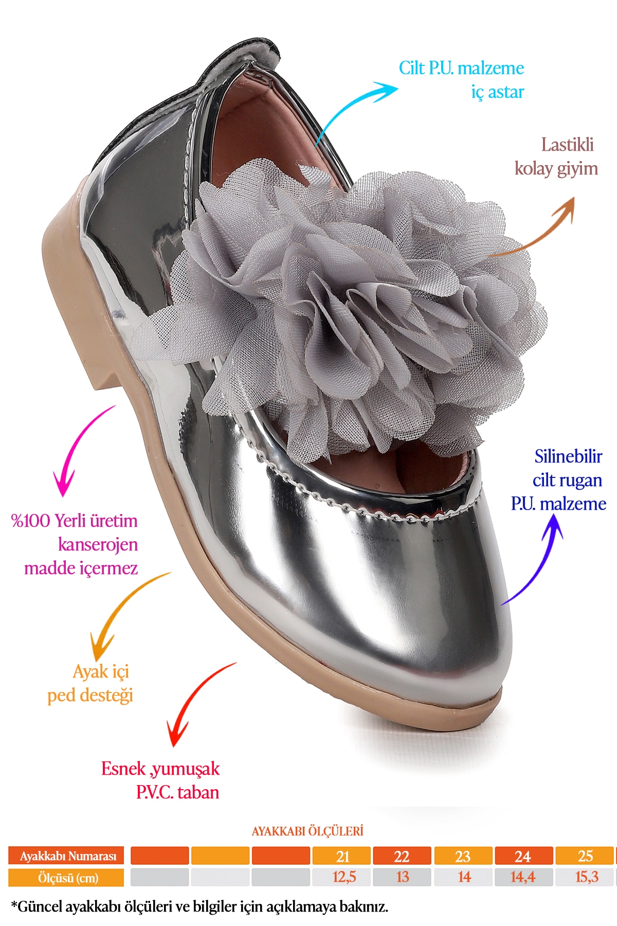 Flovers Cilt Rugan Kız Bebek Babet Ayakkabı Gümüş - Görsel 3