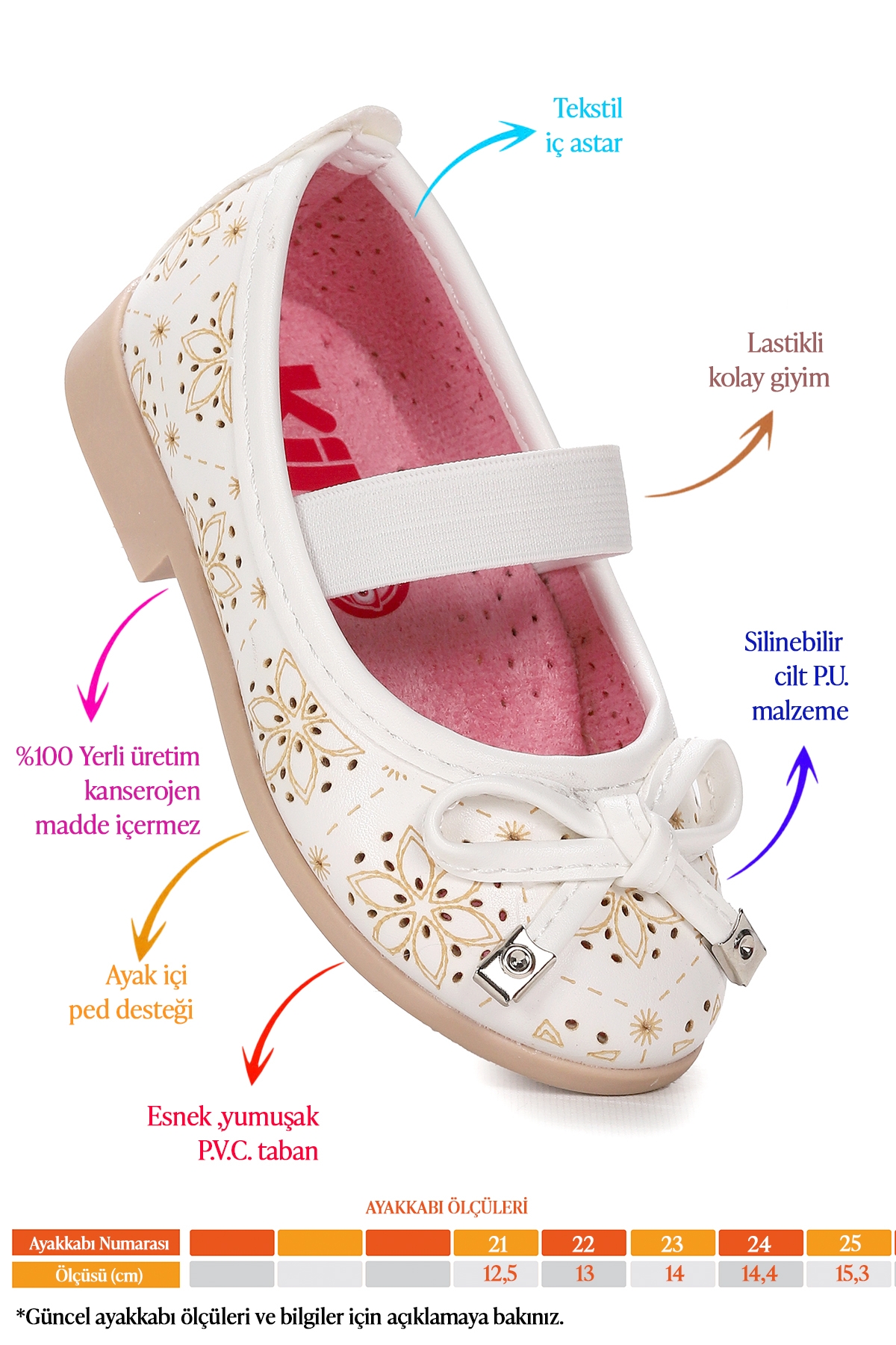 Perline Cilt Lastikli Kız Bebek Babet Ayakkabı Beyaz - Görsel 3