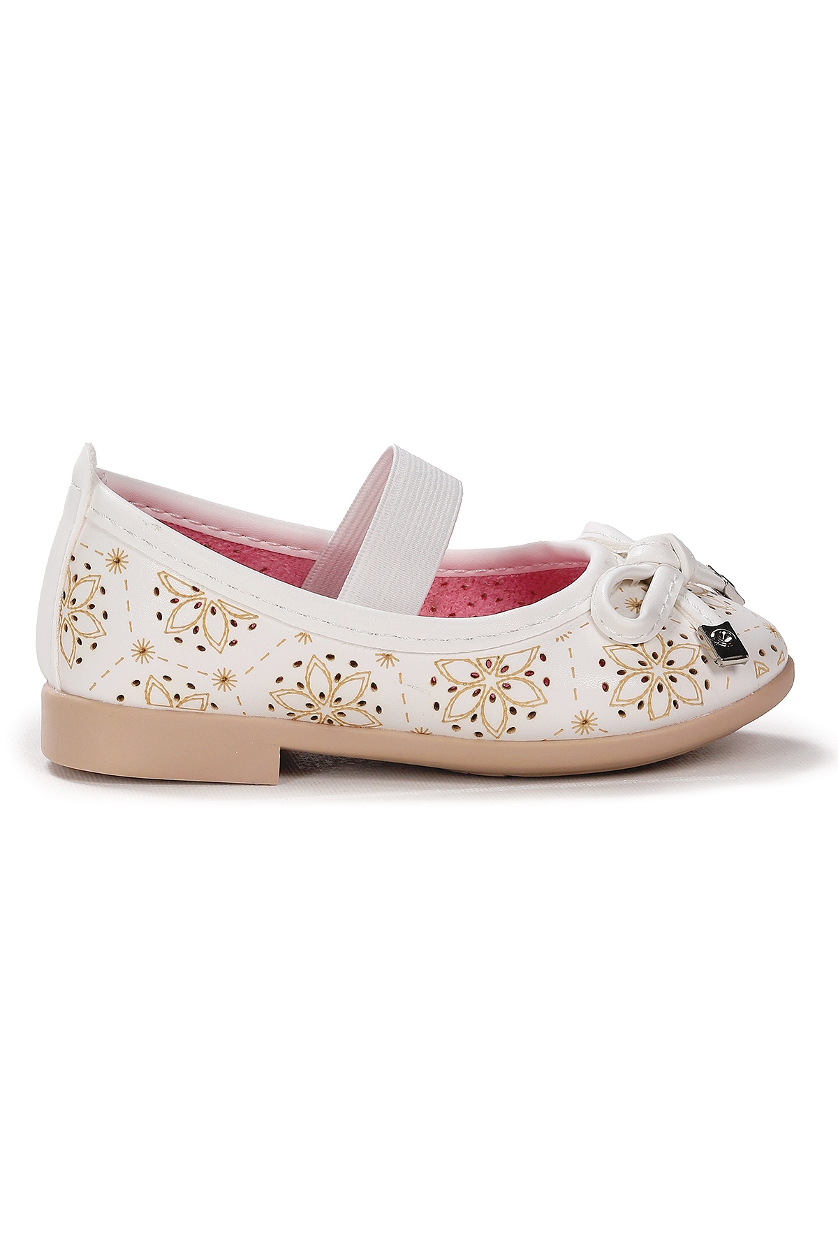 Perline Cilt Lastikli Kız Bebek Babet Ayakkabı Beyaz - Görsel 5