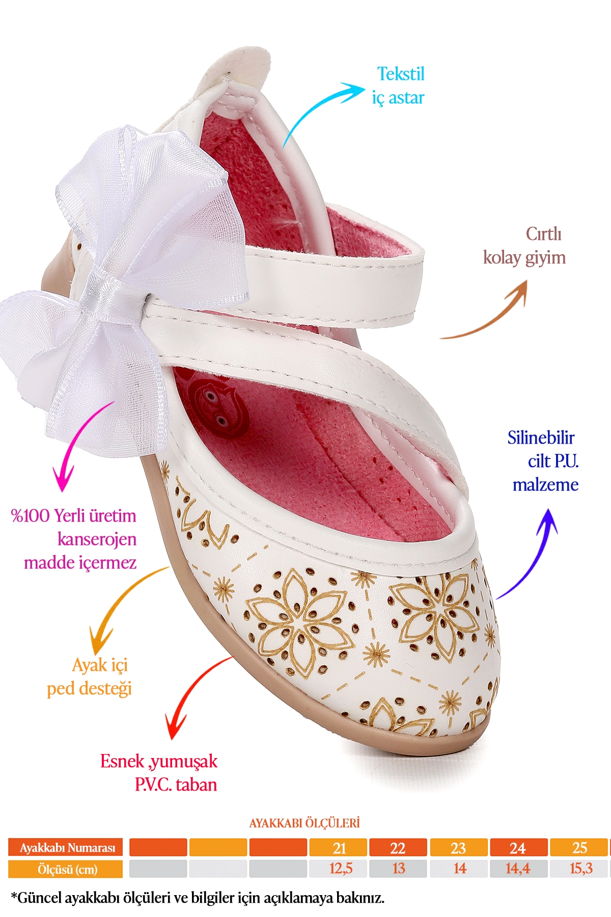 Audrey Cilt Lazerli Kız Bebek Babet Ayakkabı Beyaz - Görsel 3