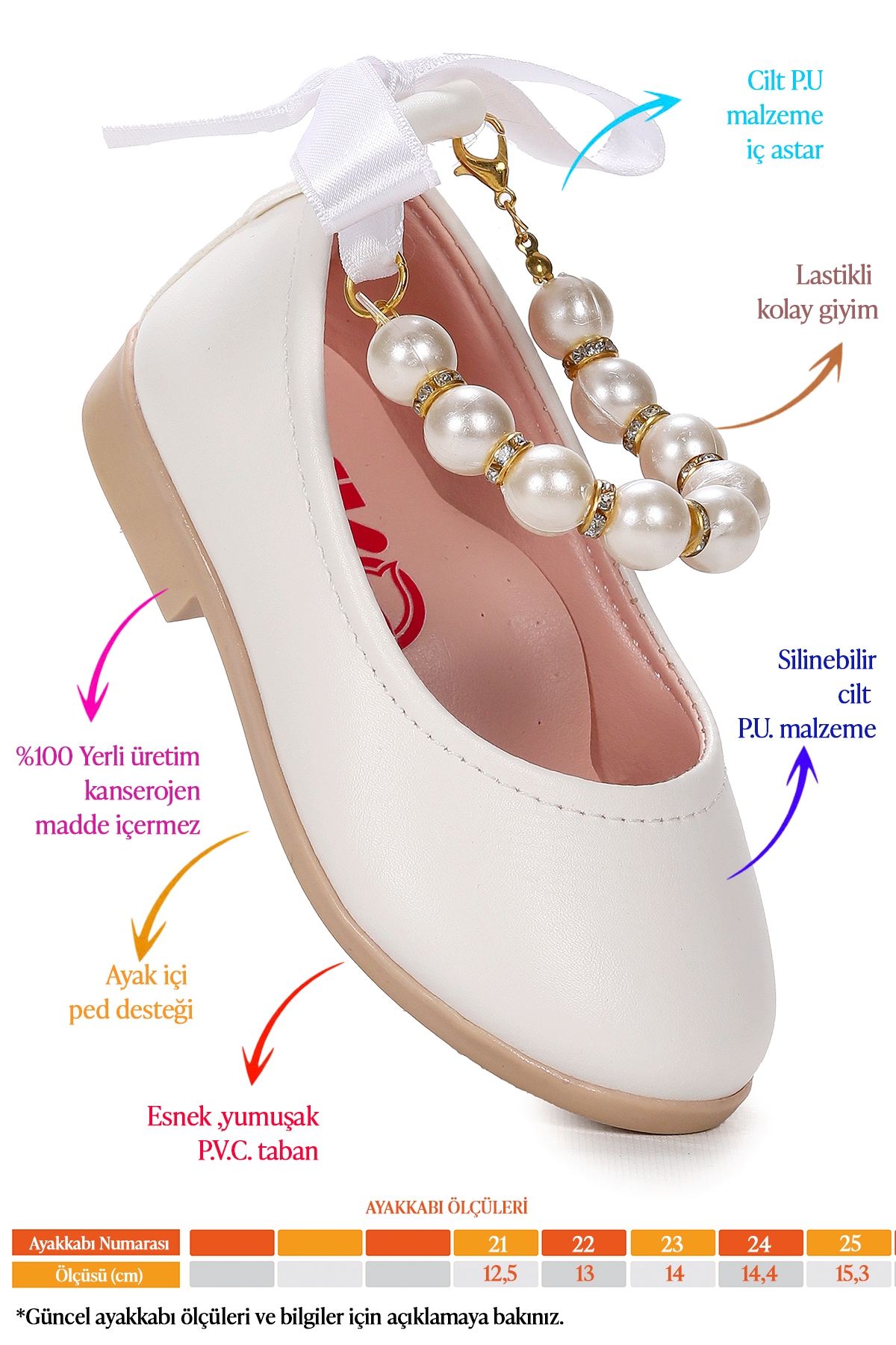 Blanch Cilt İncili Lastikli Kız Bebek Babet Ayakkabı Beyaz - Görsel 3