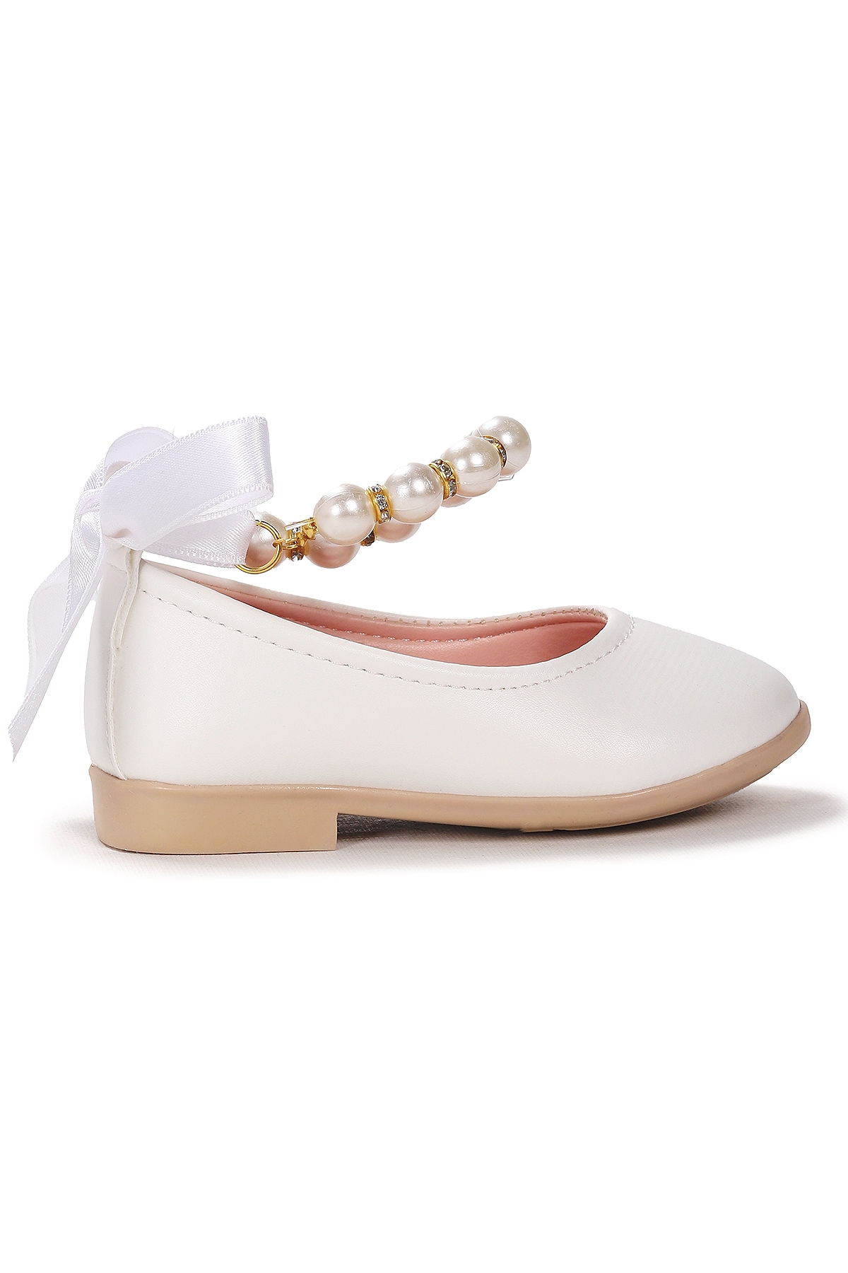 Blanch Cilt İncili Lastikli Kız Bebek Babet Ayakkabı Beyaz - Görsel 5