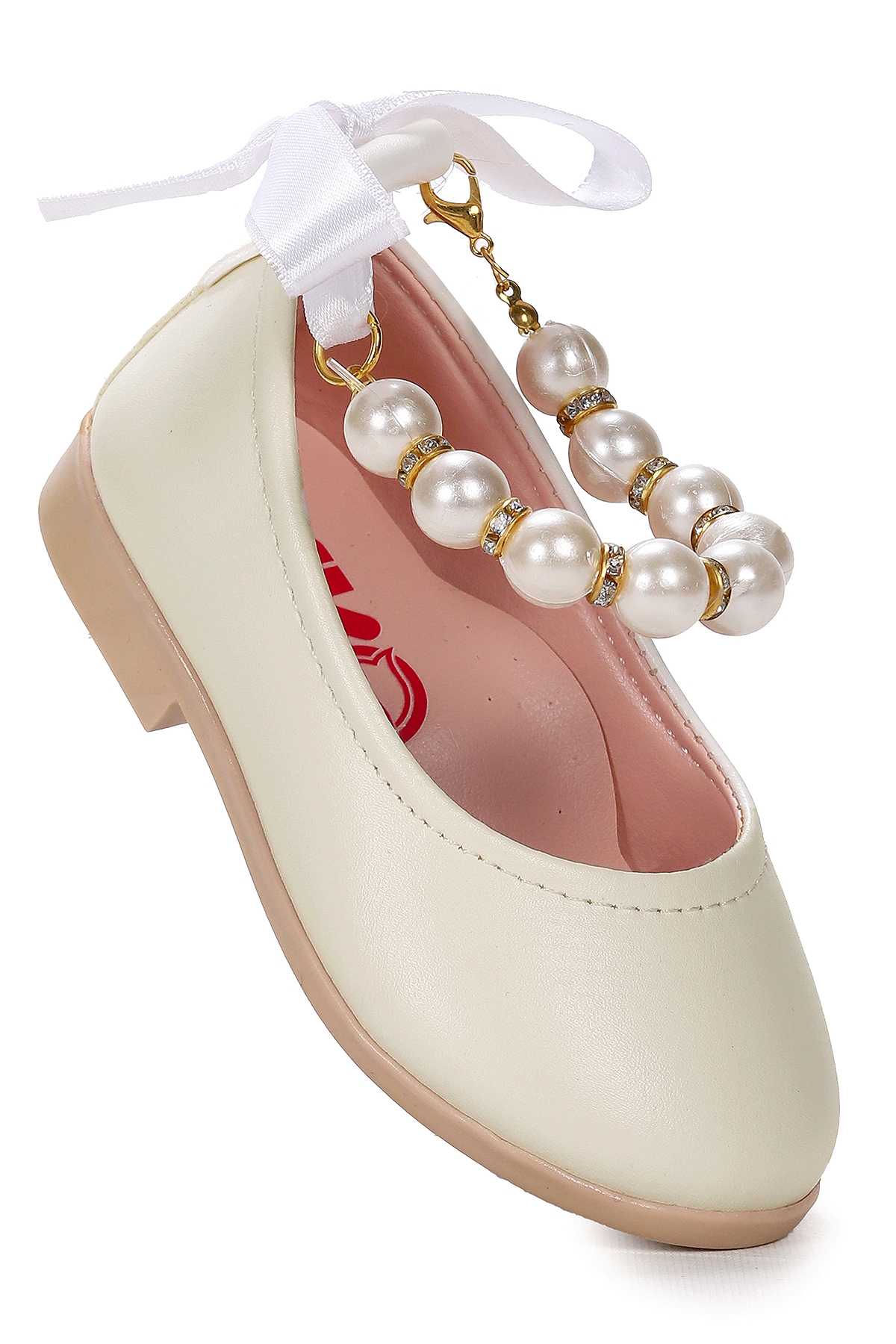 Blanch Cilt İncili Lastikli Kız Bebek Babet Ayakkabı Bej - Görsel 2