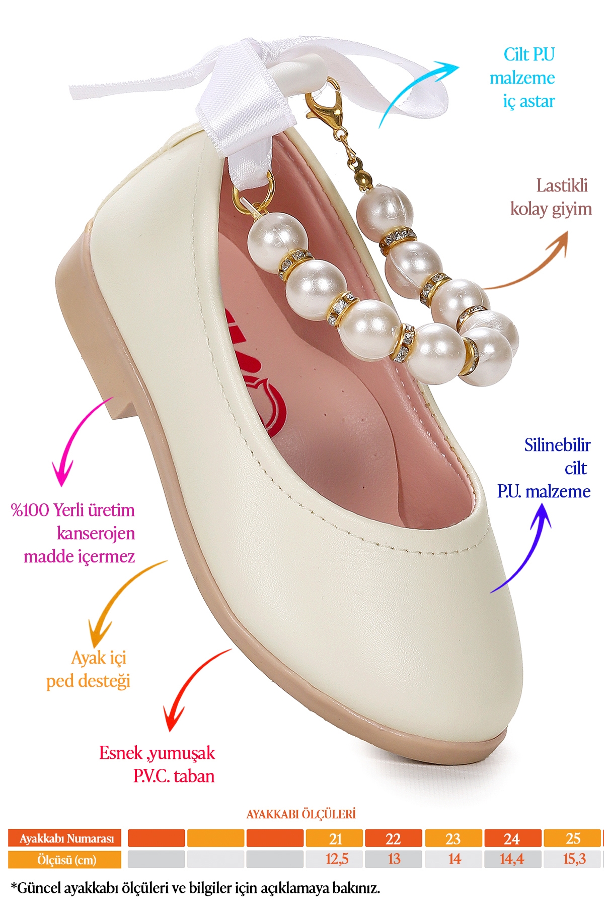 Blanch Cilt İncili Lastikli Kız Bebek Babet Ayakkabı Bej - Görsel 3