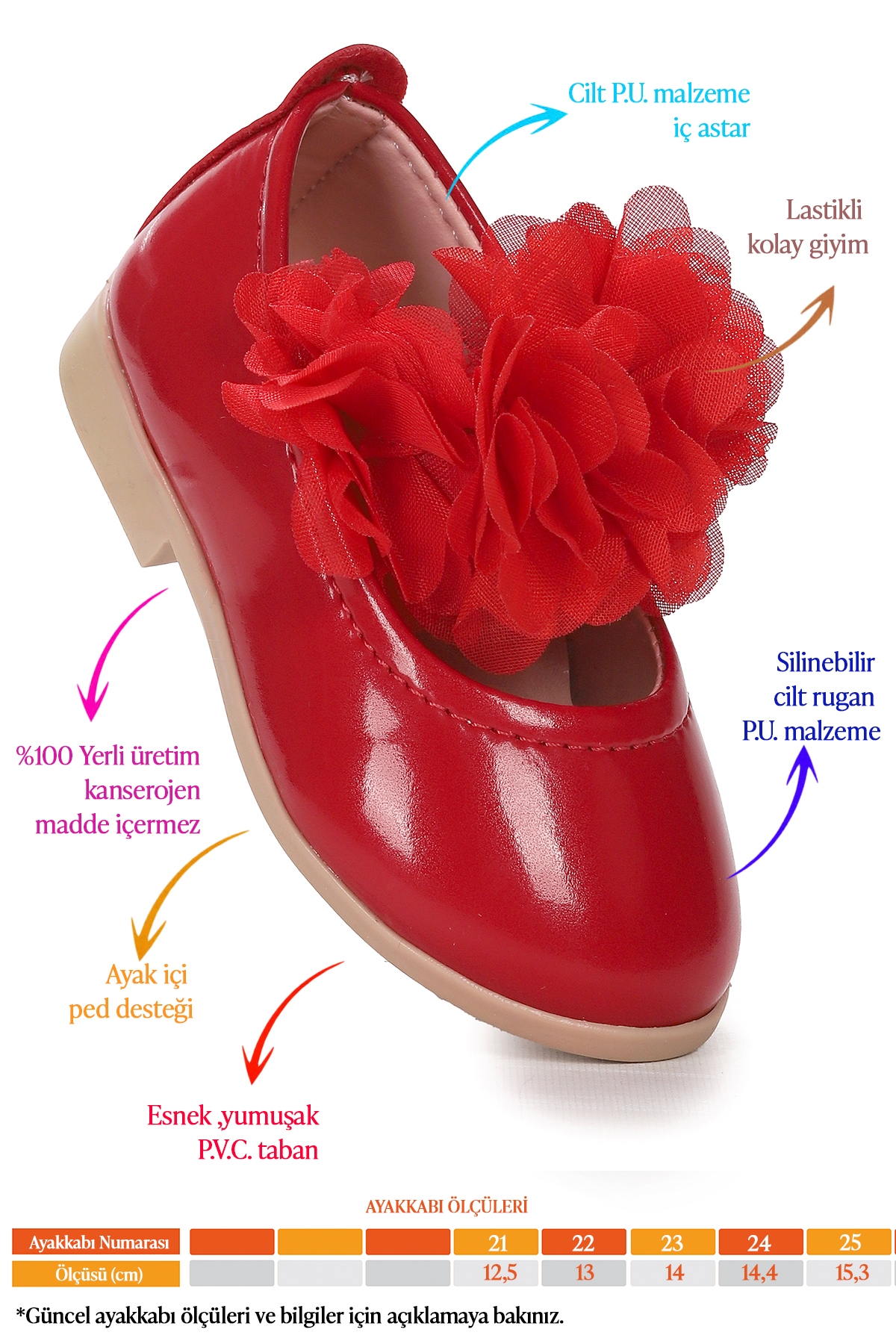Flovers Cilt Rugan Kız Bebek Babet Ayakkabı Kırmızı - Görsel 3