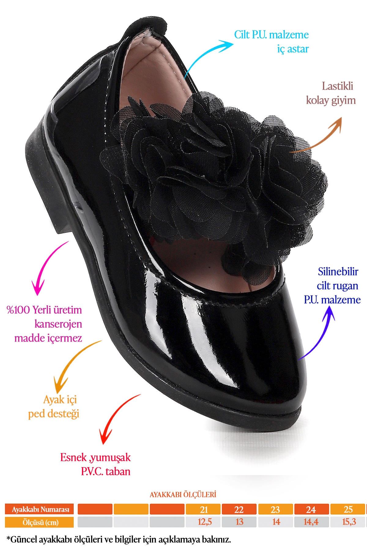 Flovers Cilt Rugan Kız Bebek Babet Ayakkabı Siyah - Görsel 3