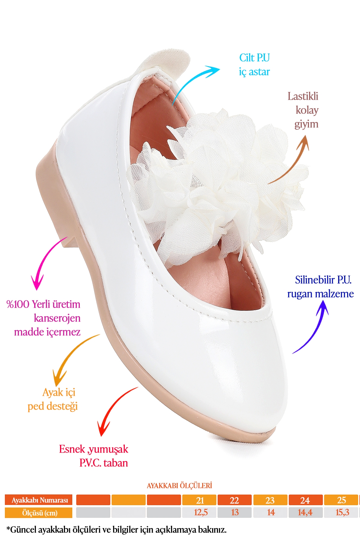 Flovers Cilt Rugan Kız Bebek Babet Ayakkabı Beyaz - Görsel 3