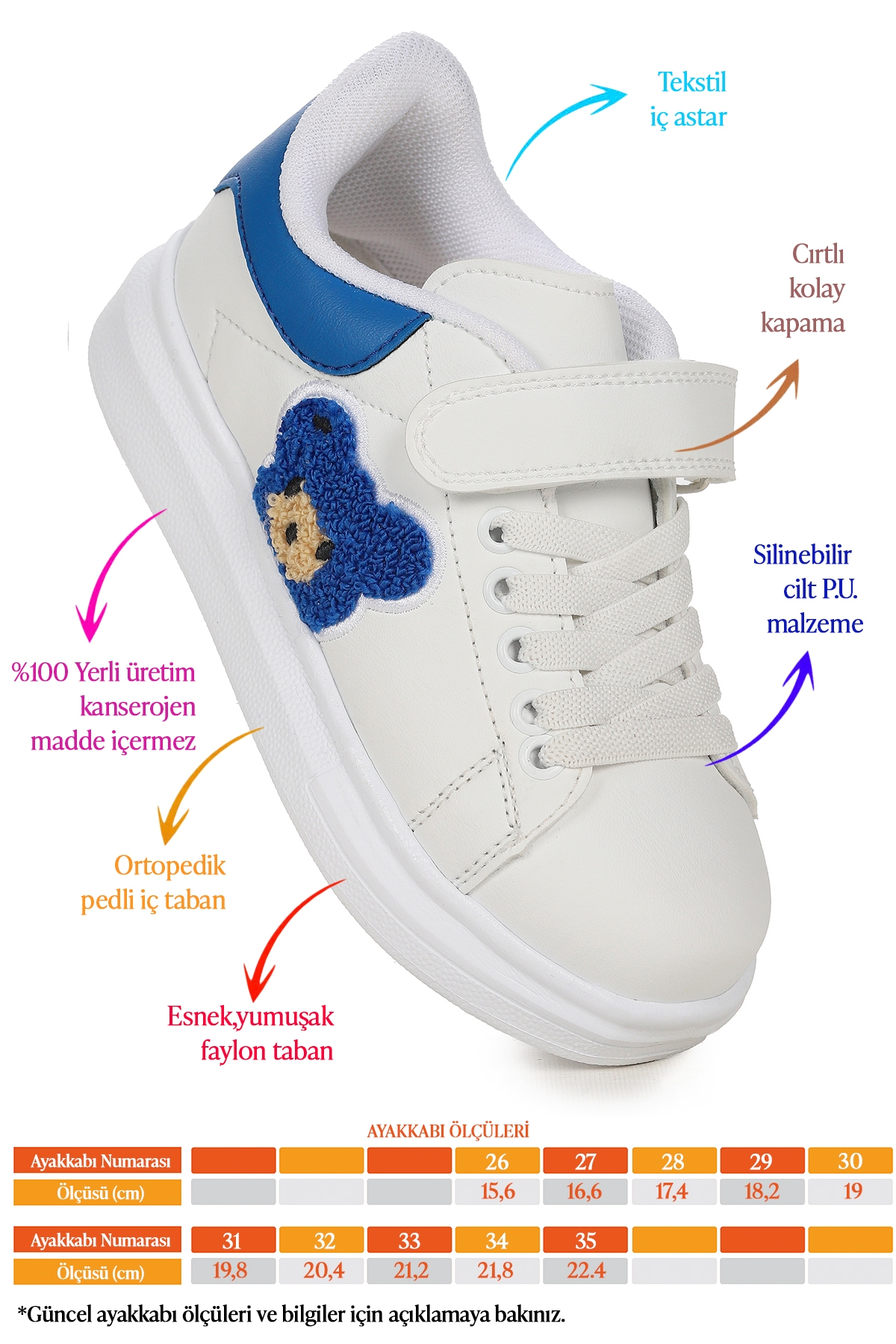 Artela Cırtlı Kız Çocuk Günlük Spor Ayakkabı Beyaz - Saks - Görsel 3