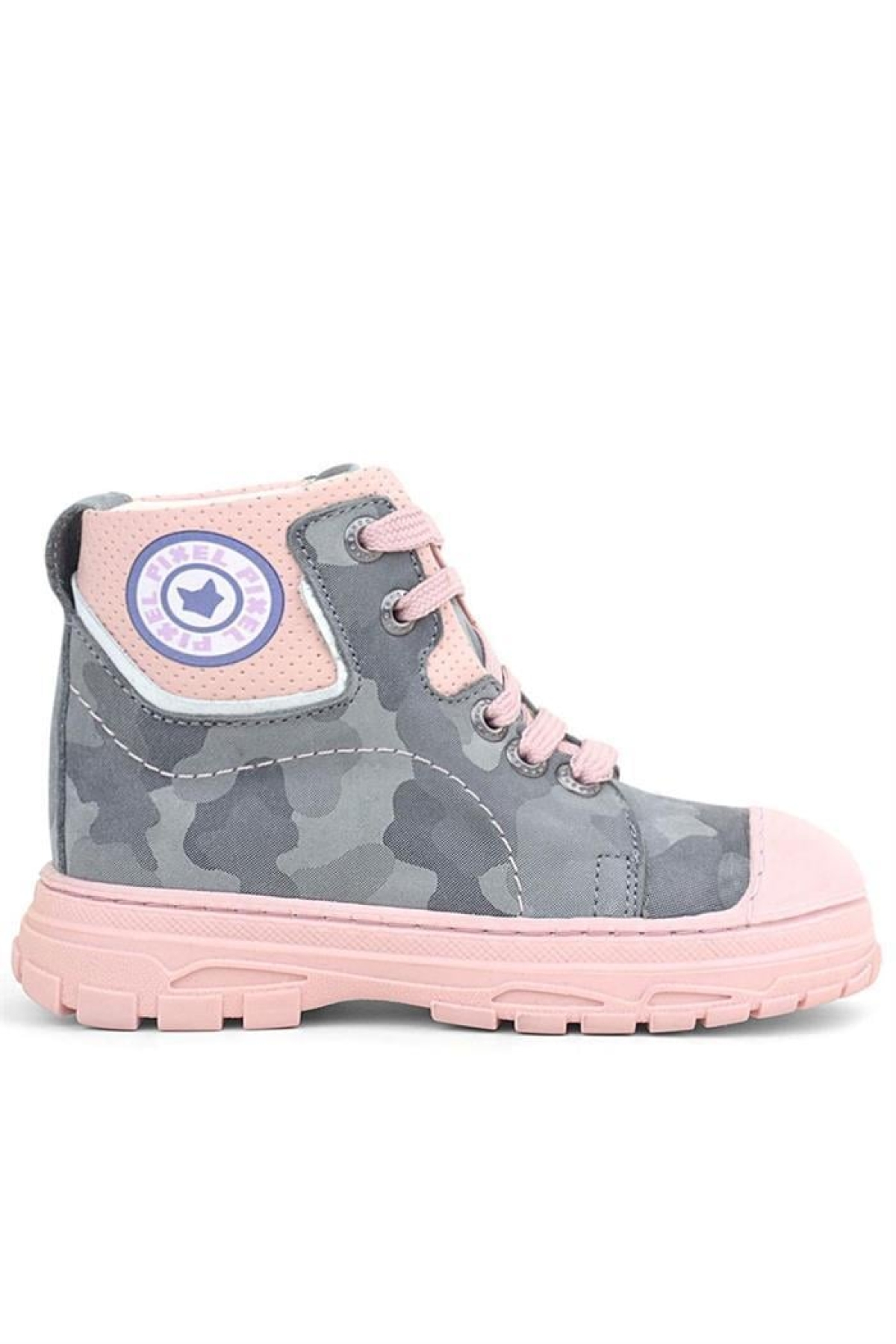 Hakiki Deri Pixel Gri Pudra Kamuflaj Desenli Kız Çocuk Bot - Görsel 2