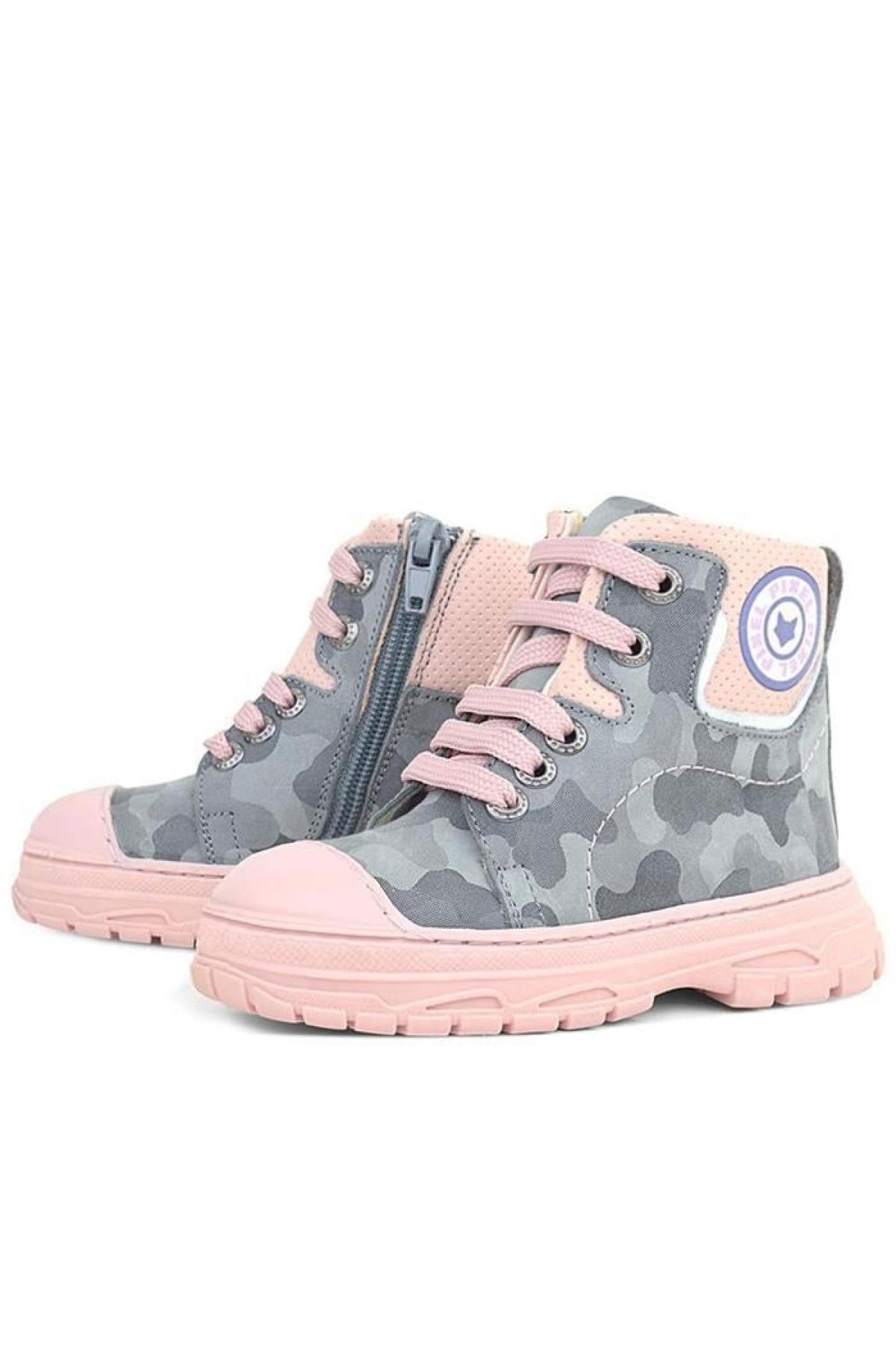 Hakiki Deri Pixel Gri Pudra Kamuflaj Desenli Kız Çocuk Bot - Görsel 6