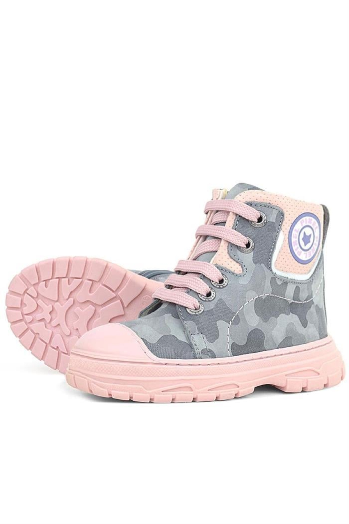 Hakiki Deri Pixel Gri Pudra Kamuflaj Desenli Kız Çocuk Bot - Görsel 7