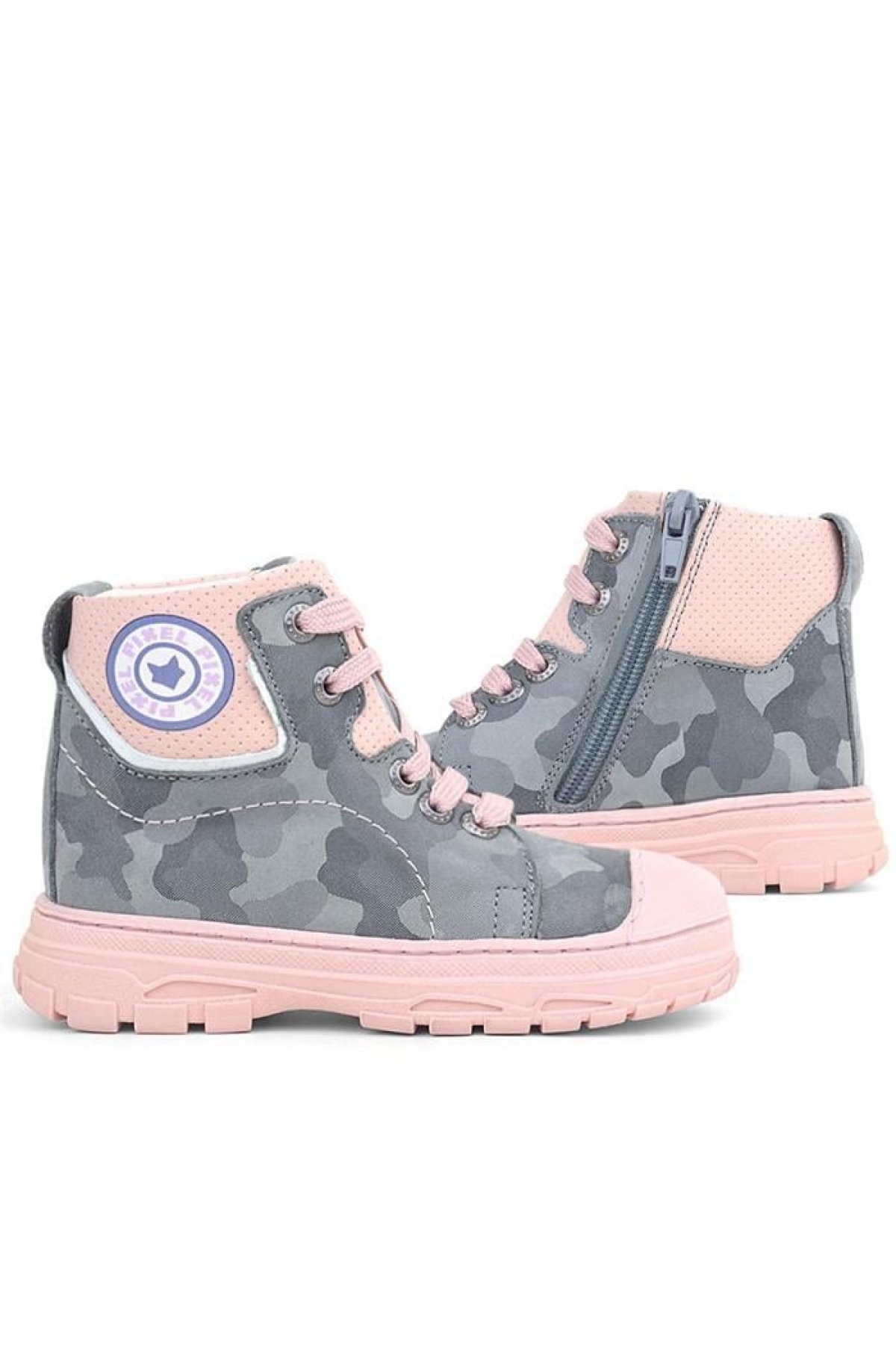 Hakiki Deri Pixel Gri Pudra Kamuflaj Desenli Kız Çocuk Bot - Görsel 8