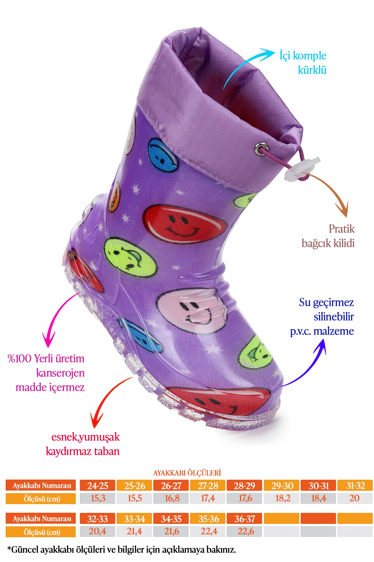 Savana Su Geçirmez Kız Çocuk Yağmur Çizmesi Mor - Görsel 3