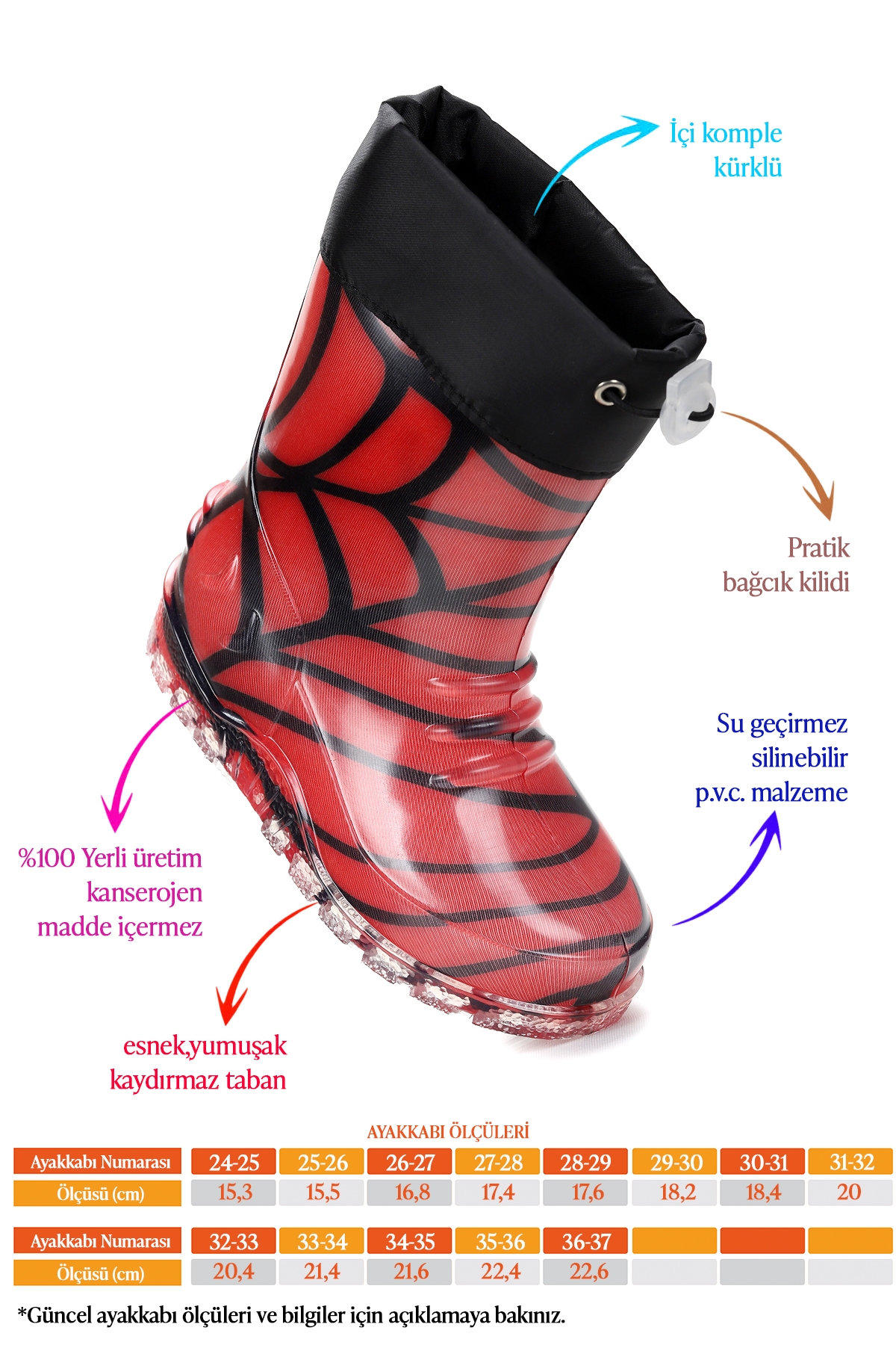 Savana Su Geçirmez Erkek Çocuk Yağmur Çizmesi Kırmızı - Görsel 3