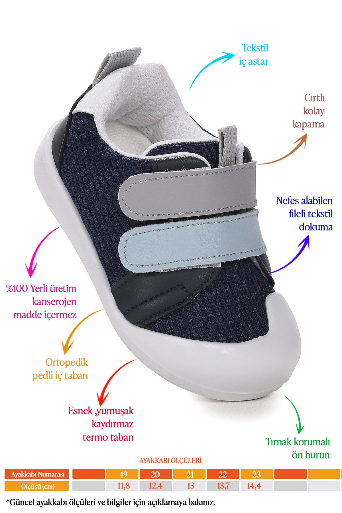 Textile İlk Adım Cırtlı Erkek Bebek Spor Ayakkabı Lacivert - Görsel 3