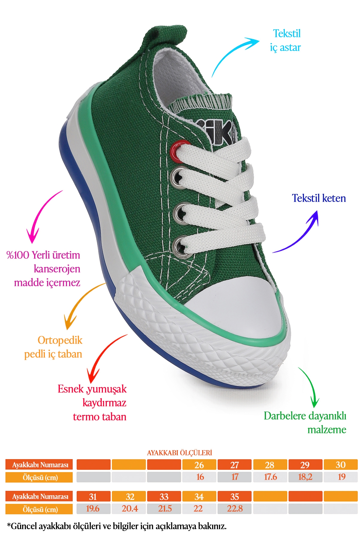 Tinna Bağcıklı Erkek Çocuk Keten Spor Ayakkabı Yeşil - Görsel 3