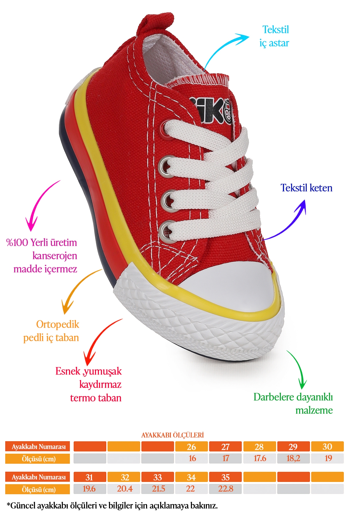 Tinna Bağcıklı Erkek Çocuk Keten Spor Ayakkabı Kırmızı - Görsel 3