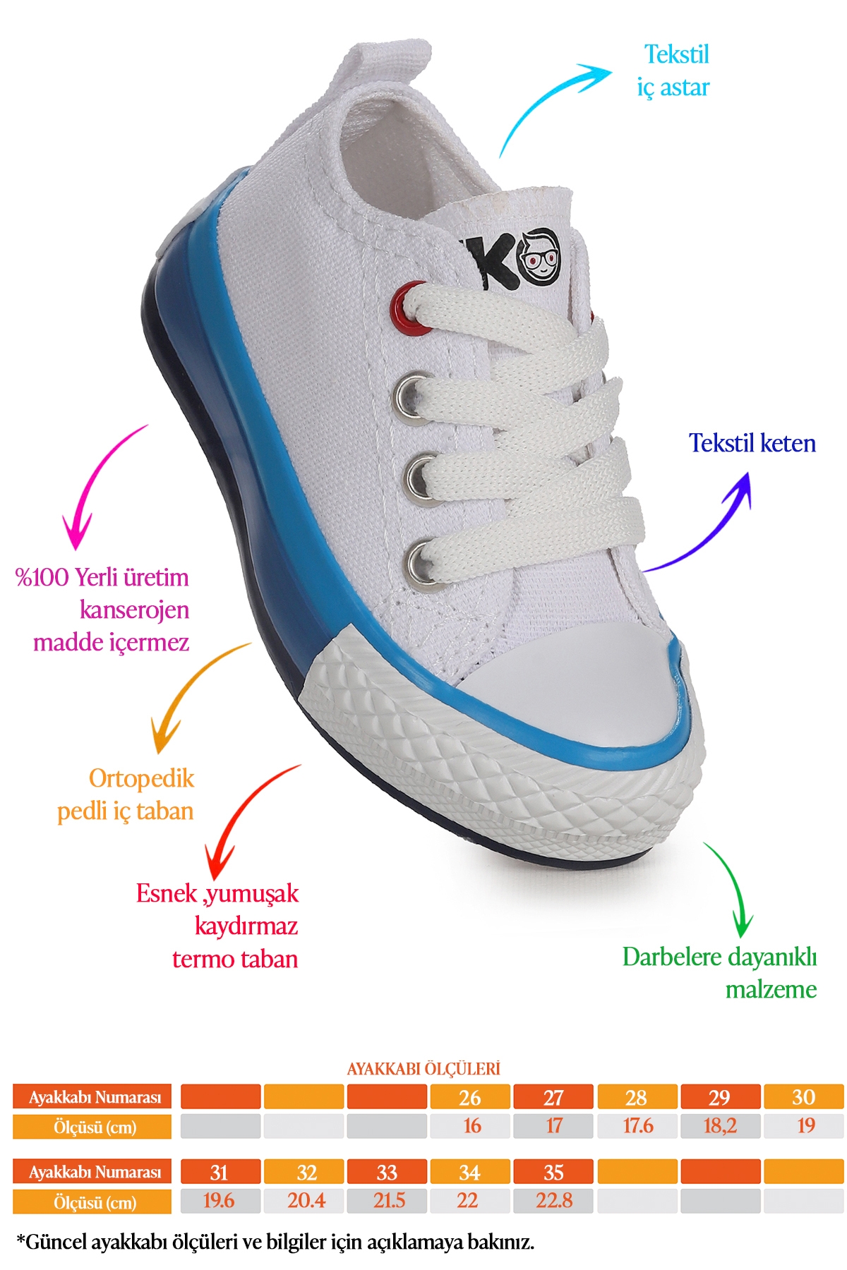 Tinna Bağcıklı Erkek Çocuk Keten Spor Ayakkabı Beyaz - Mavi - Görsel 3