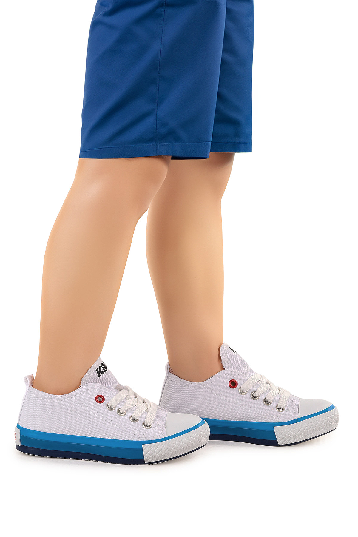 Tinna Bağcıklı Erkek Çocuk Keten Spor Ayakkabı Beyaz - Mavi - Görsel 4