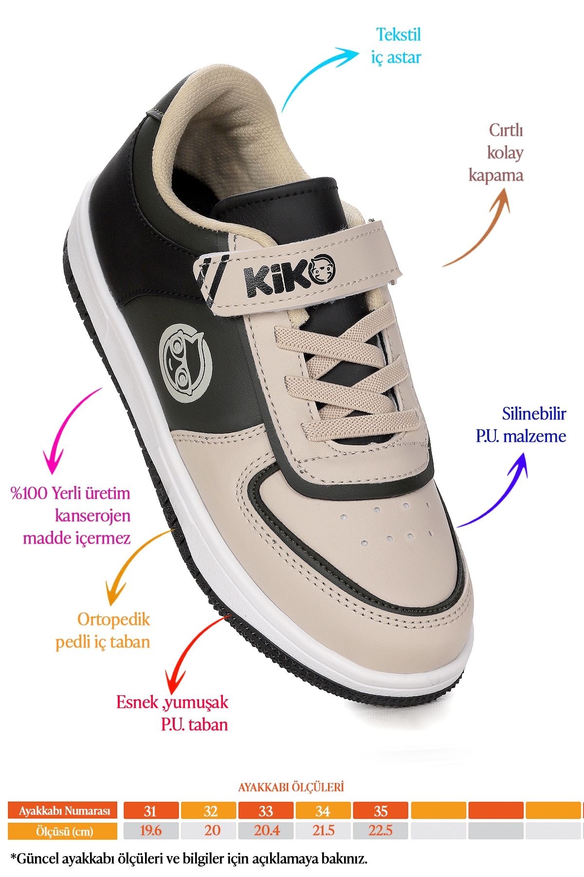 Retka Cırtlı Günlük Erkek Çocuk Spor Ayakkabı Bej - Haki - Siyah - Görsel 3