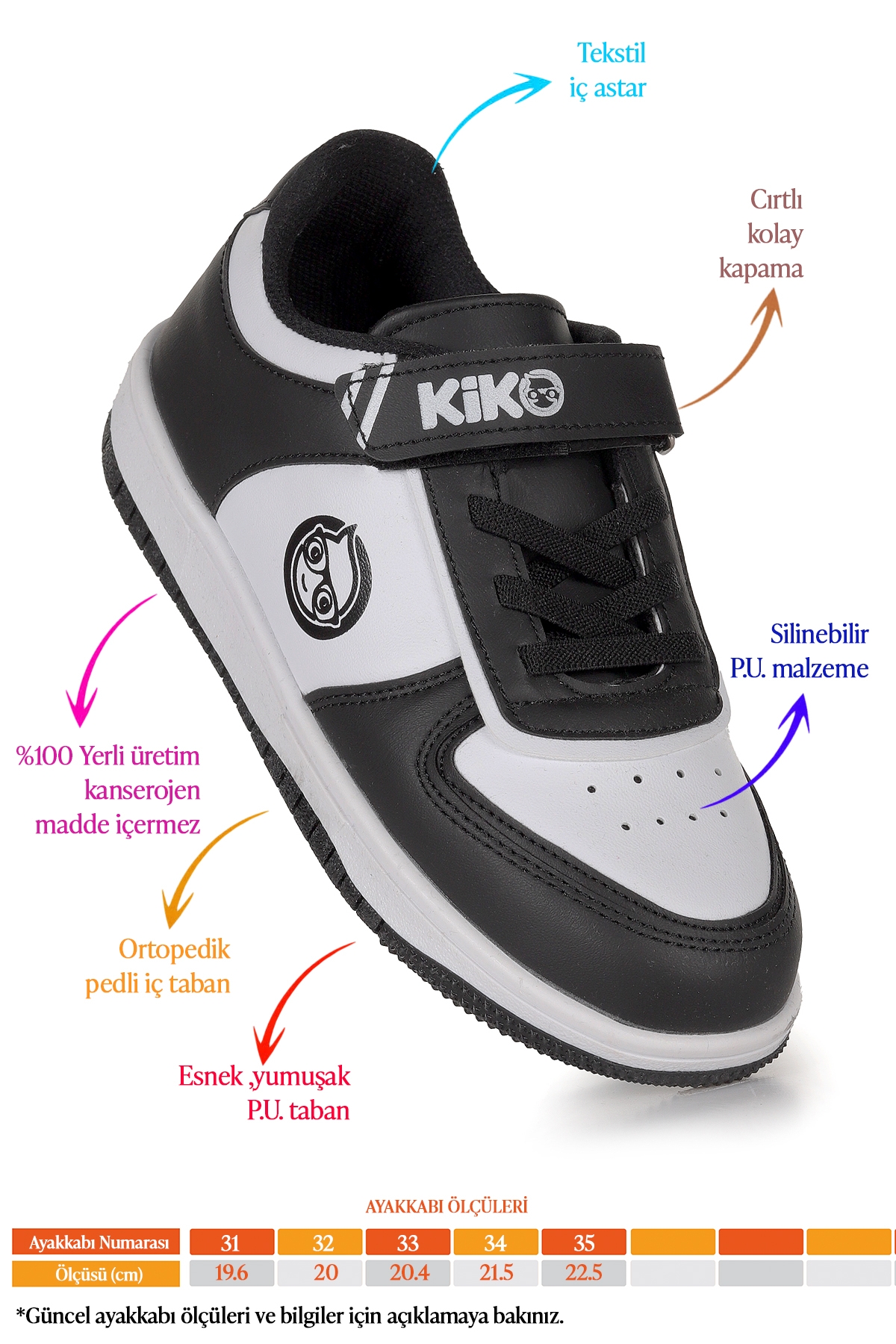 Retka Cırtlı Günlük Erkek Çocuk Spor Ayakkabı Siyah - Beyaz - Görsel 3