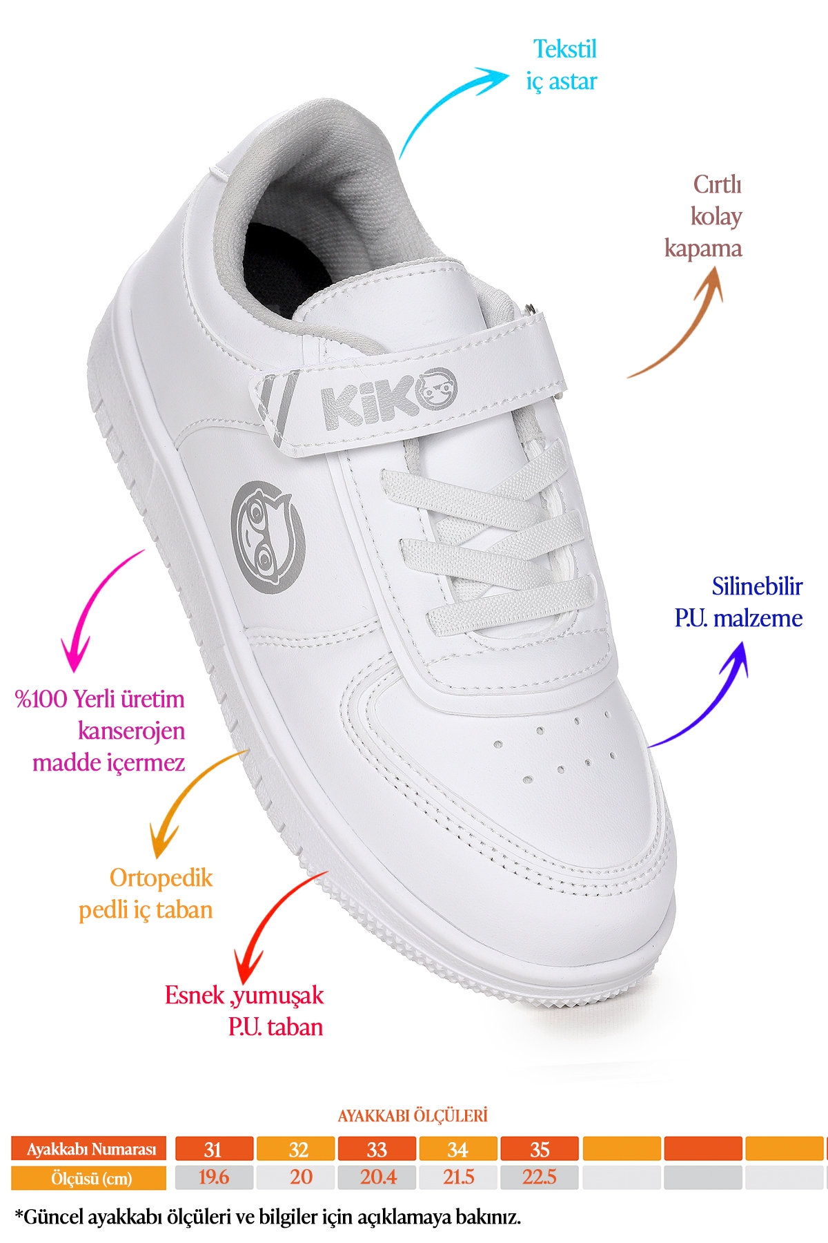 Retka Cırtlı Günlük Erkek Çocuk Spor Ayakkabı Beyaz - Beyaz - Görsel 3