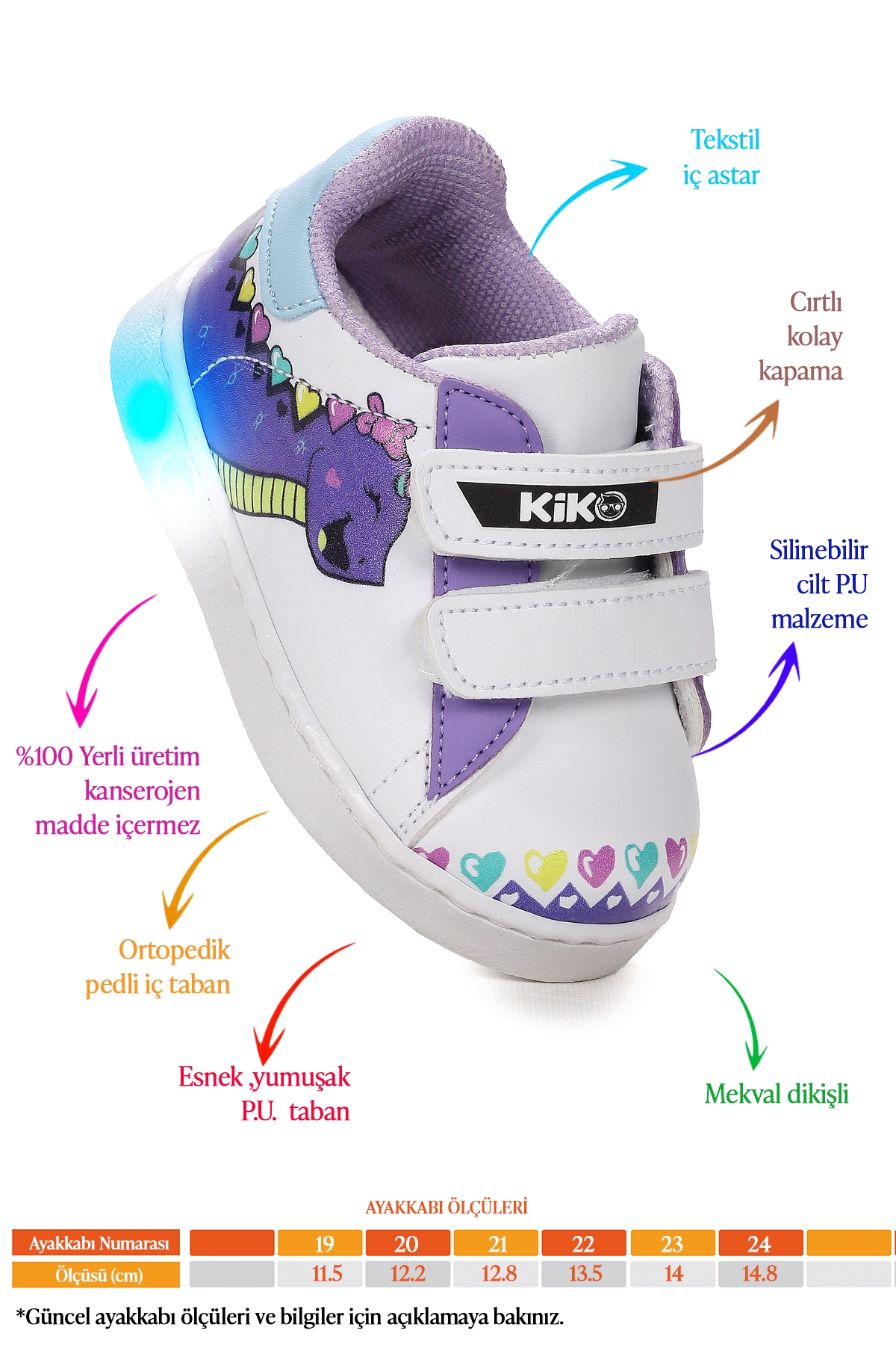 Mermaid Cırtlı Işıklı Kız Bebek Spor Ayakkabı Mor - Görsel 3