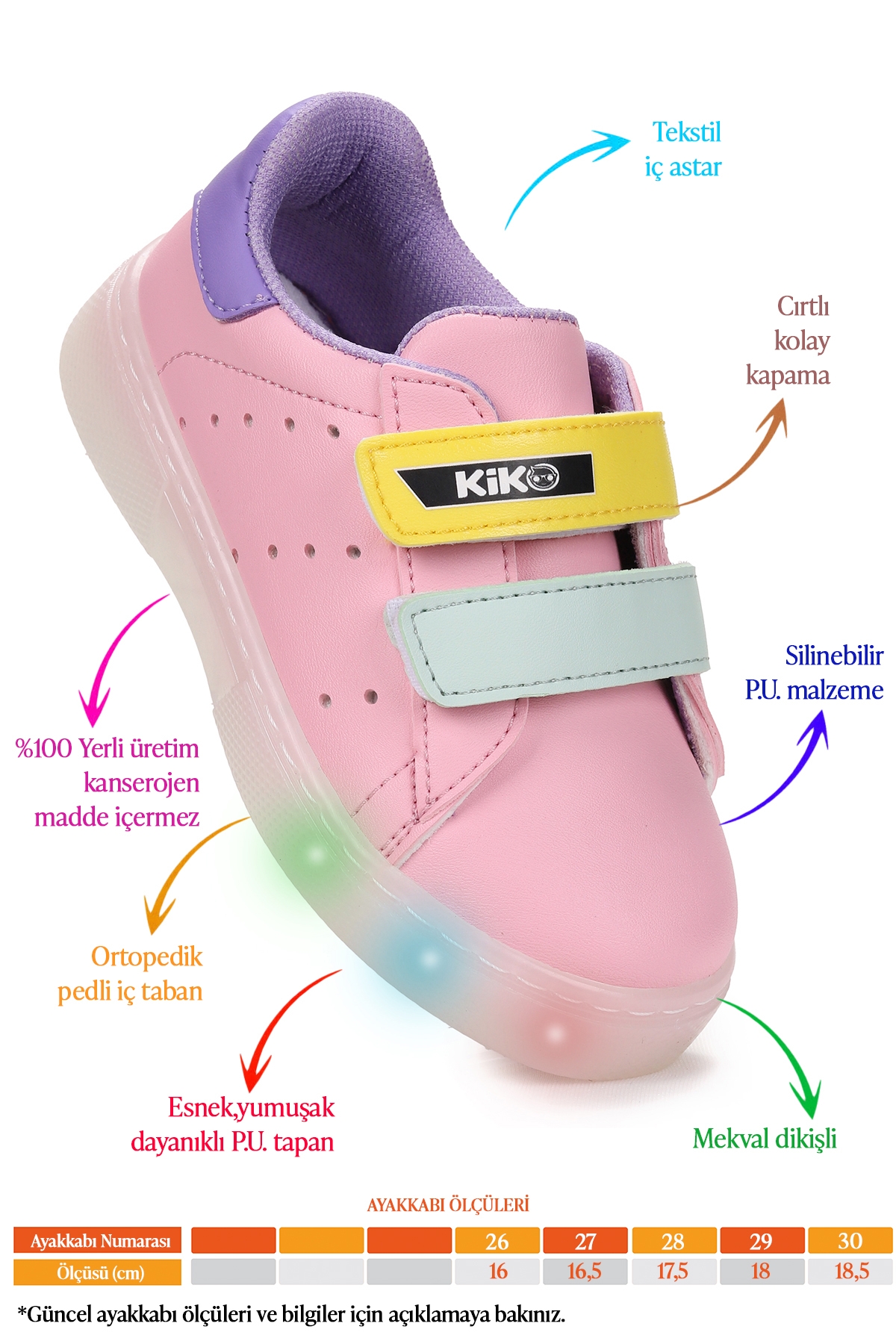 Royzo Cırtlı Işıklı Kız Çocuk Spor Ayakkabı Pudra - Mor - Görsel 3