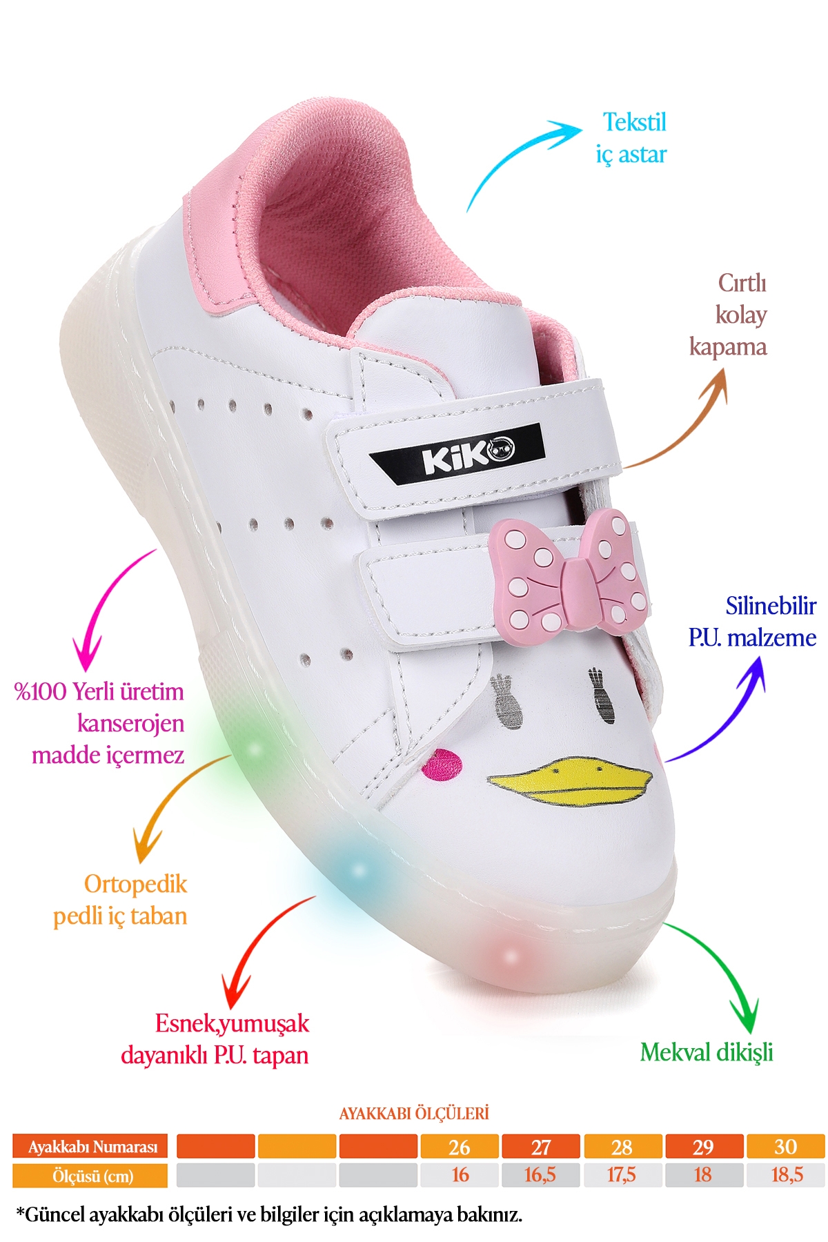 Bart Cırtlı Işıklı Kız Çocuk Spor Ayakkabı Beyaz - Görsel 3