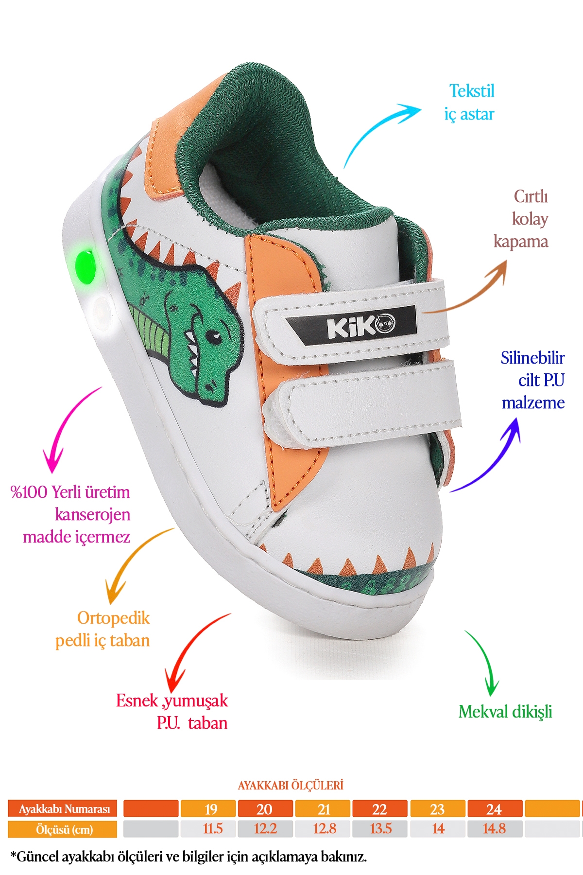 Disha Cırtlı Işıklı Erkek Bebek Spor Ayakkabı Yeşil - Görsel 3