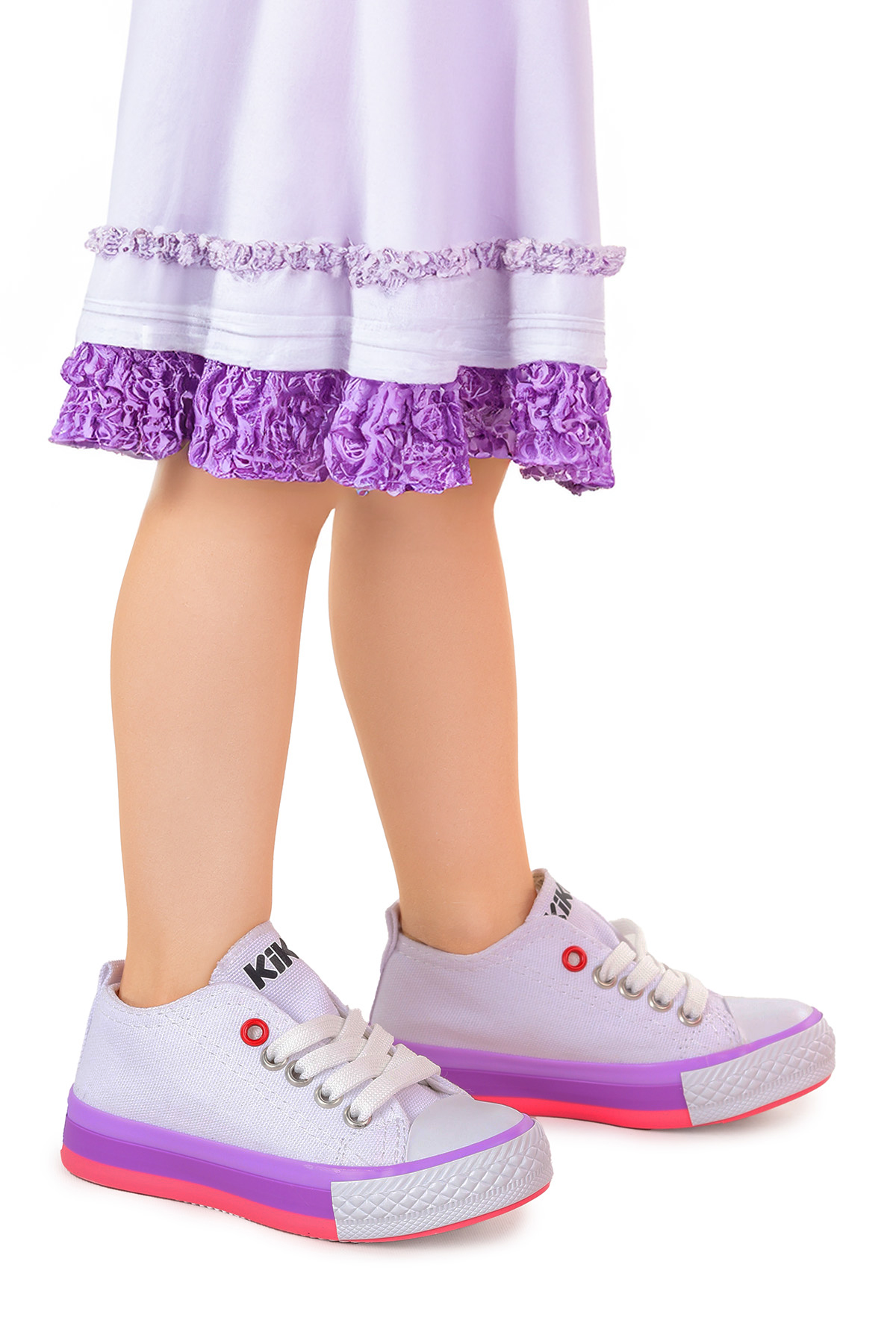 Tinna Bağcıklı Kız Bebek Keten Spor Ayakkabı Beyaz - Pembe - Görsel 4