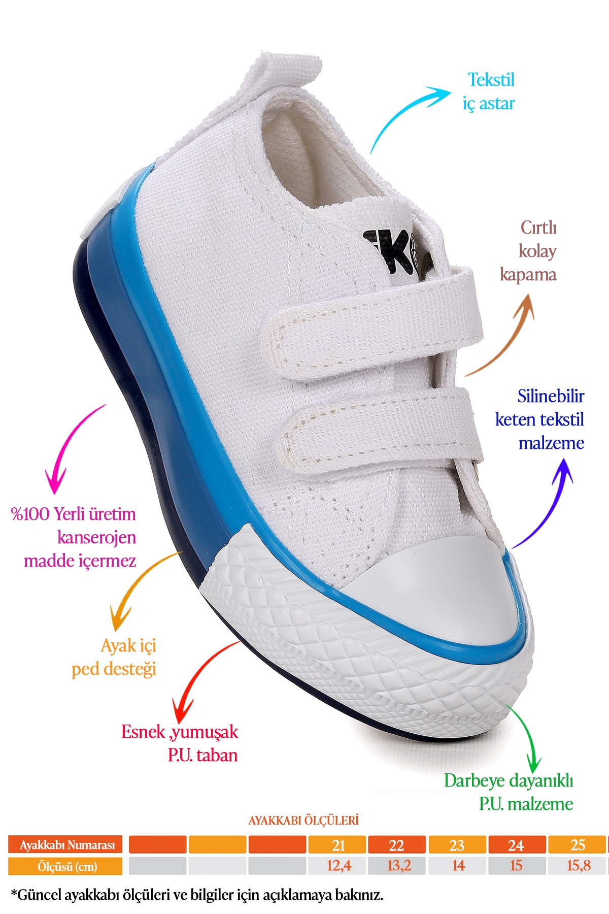 Linen Cırtlı Erkek Bebek Keten Spor Ayakkabı Beyaz - Mavi - Görsel 3