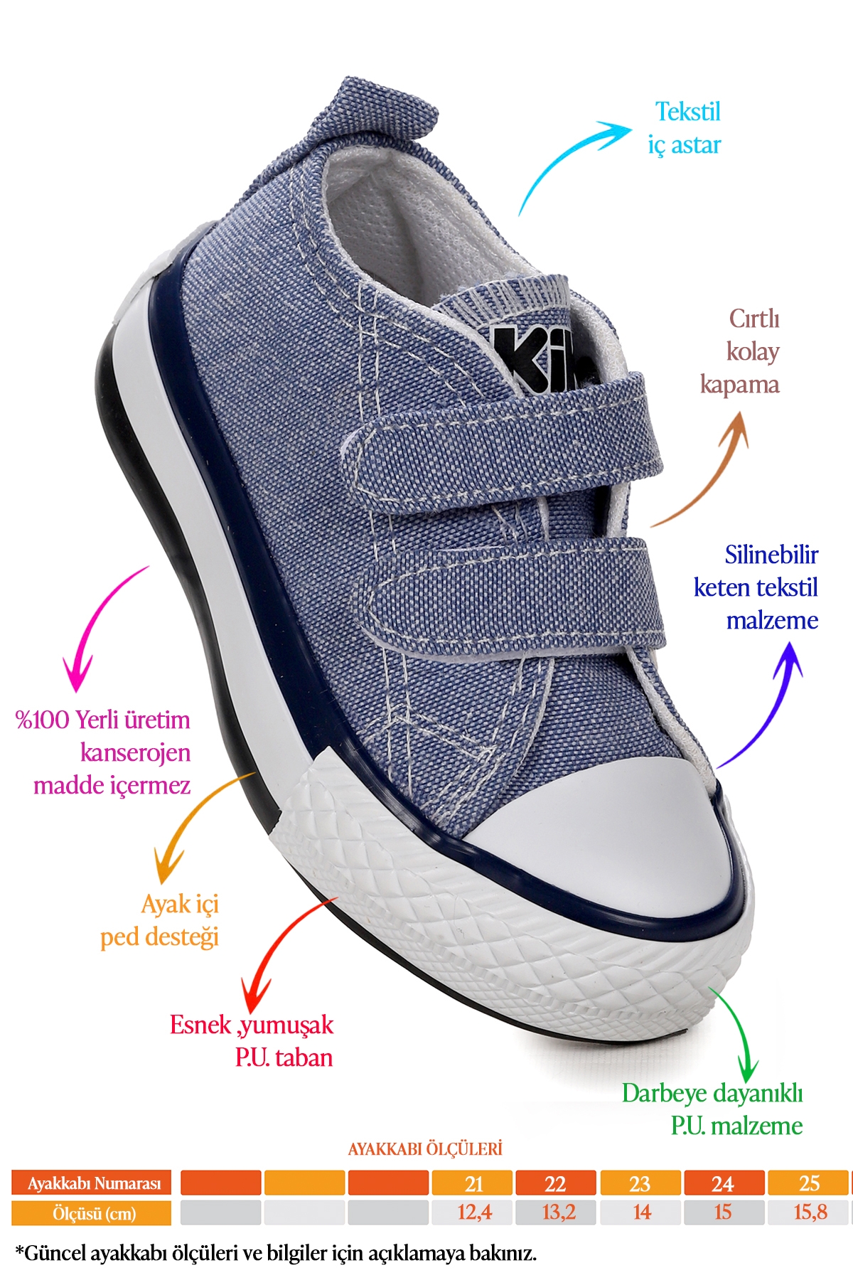 Linen Cırtlı Erkek Bebek Keten Spor Ayakkabı Kot Mavi - Görsel 3