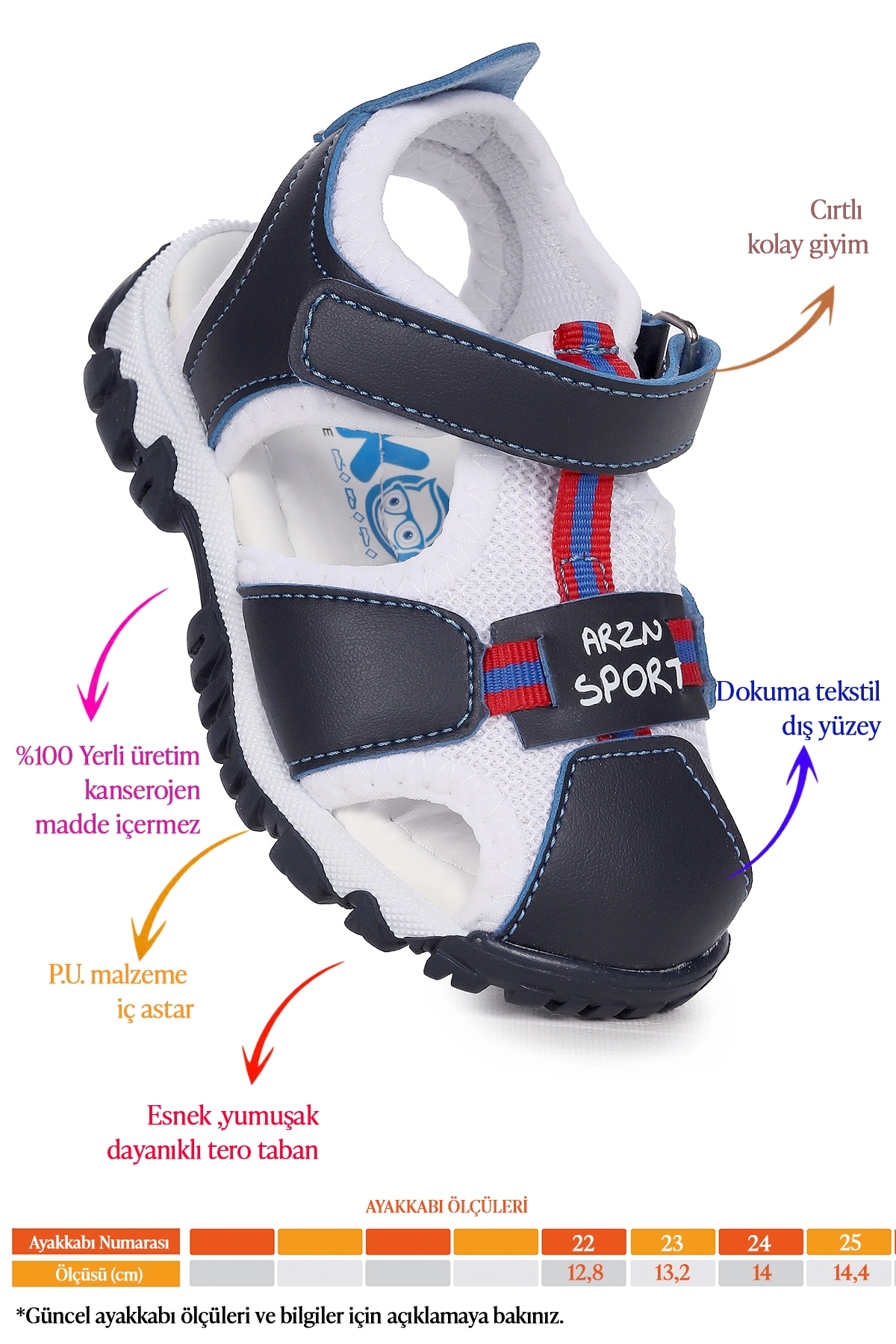 Erkek Bebek Sandalet Arz 2399 Lacivert - Beyaz - Kırmızı - Görsel 3