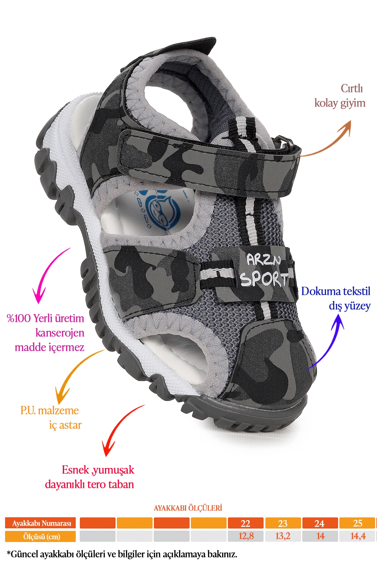 Erkek Bebek Sandalet Arz 2399 Gri Kamuflaj - Görsel 3