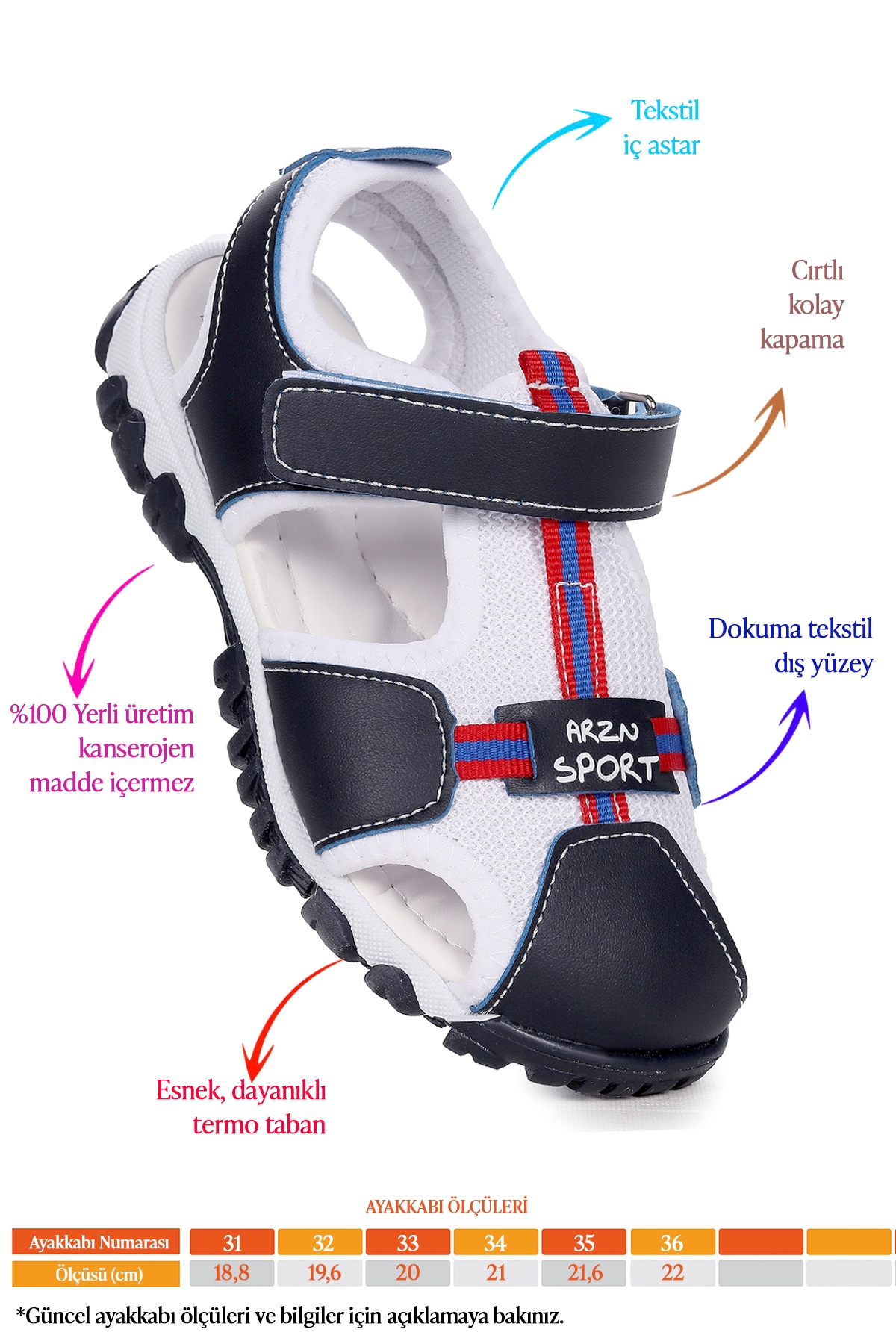 Erkek Çocuk Sandalet Arz 2399 Lacivert - Beyaz - Kırmızı - Görsel 3