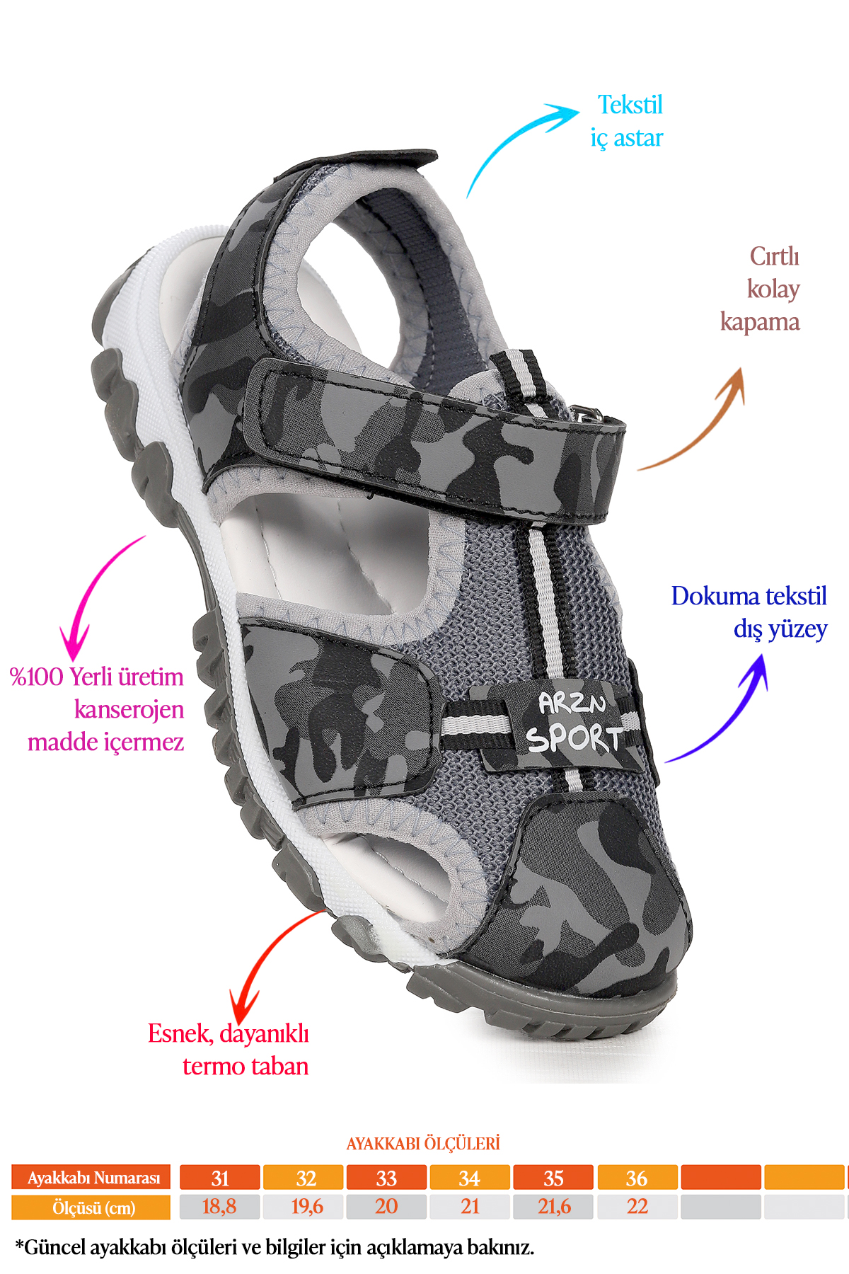 Erkek Çocuk Sandalet Arz 2399 Gri Kamuflaj - Görsel 3