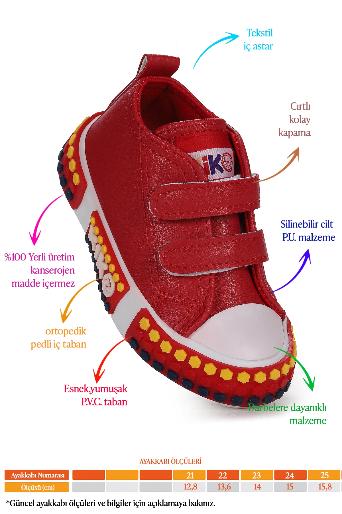 Kach Cırtlı Kız Bebek Günlük Spor Ayakkabı Kırmızı - Görsel 3