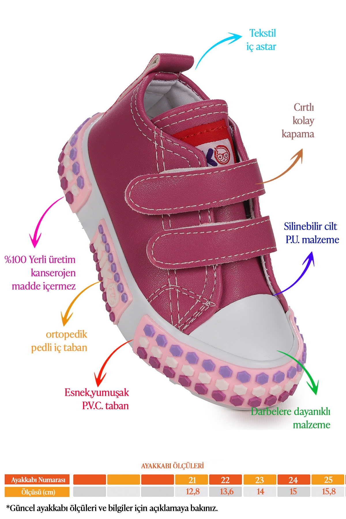 Kach Cırtlı Kız Bebek Günlük Spor Ayakkabı Fuşya - Görsel 3