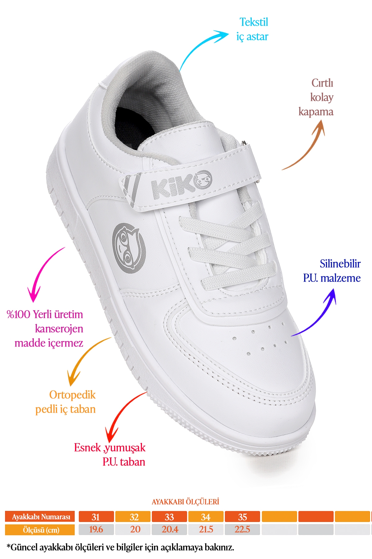 Retka Cırtlı Günlük Kız Çocuk Spor Ayakkabı Beyaz - Beyaz - Görsel 3