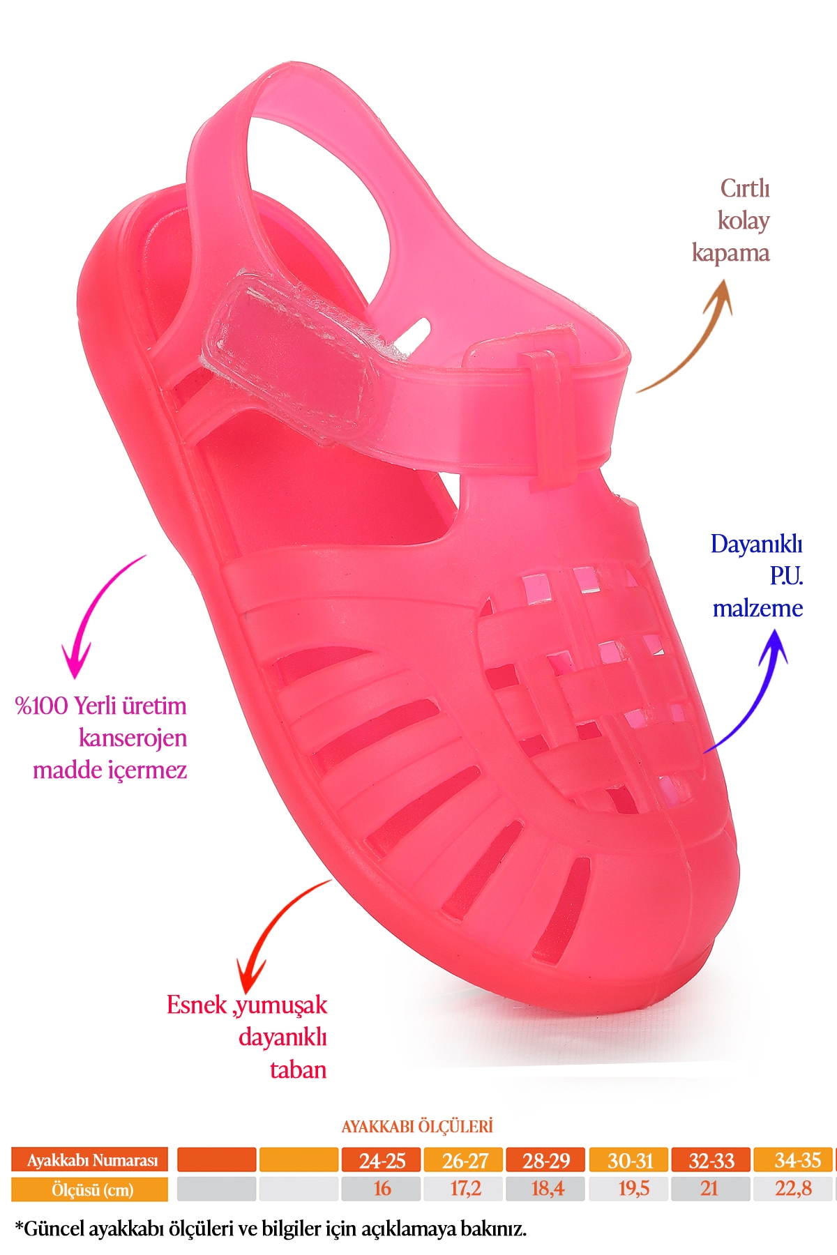 Fina Günlük Deniz Havuz Plaj Kız Çocuk Sandalet Ayakkabı Pembe - Görsel 3