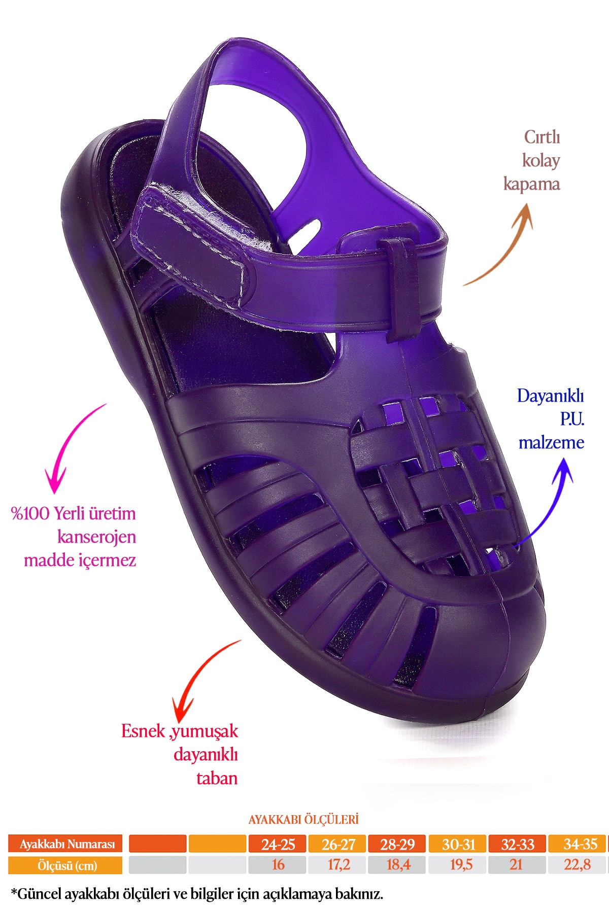 Fina Günlük Deniz Havuz Plaj Kız Çocuk Sandalet Ayakkabı Mor - Görsel 3