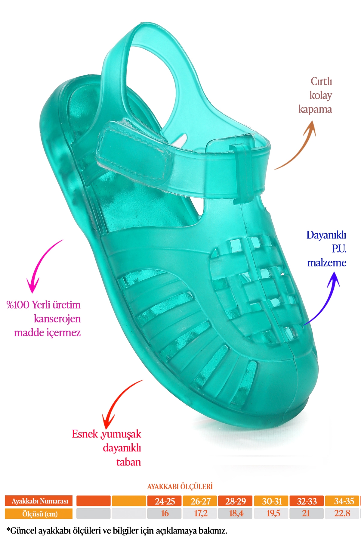 Fina Günlük Deniz Havuz Plaj Erkek Çocuk Sandalet Ayakkabı Yeşil - Görsel 3