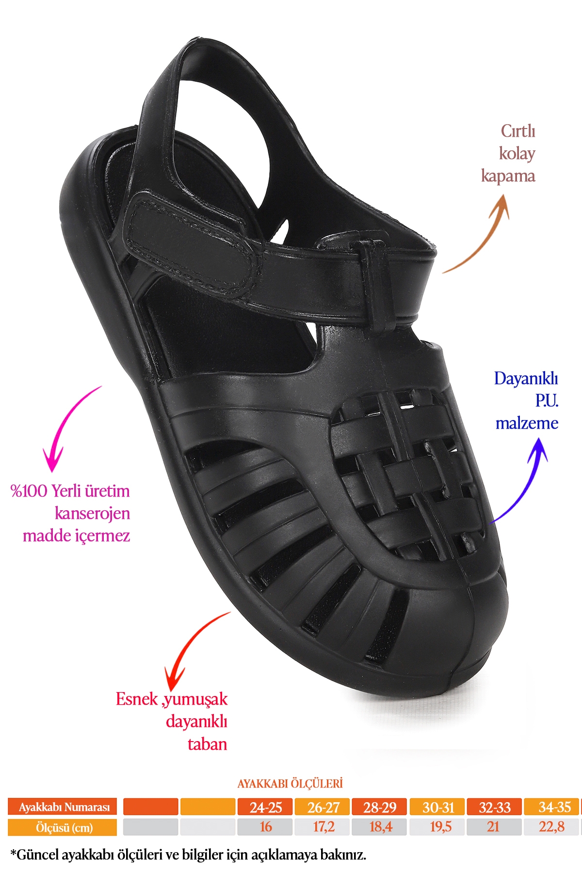 Fina Günlük Deniz Havuz Plaj Erkek Çocuk Sandalet Ayakkabı Siyah - Görsel 3