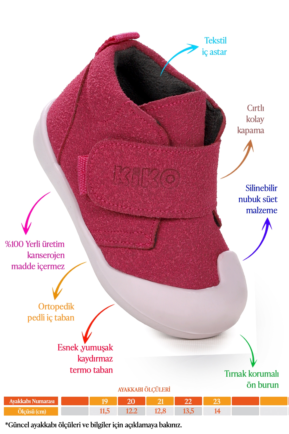 Winnie İlk Adım Cırtlı Kız Bebek Günlük Bot Ayakkabı Fuşya - Görsel 3