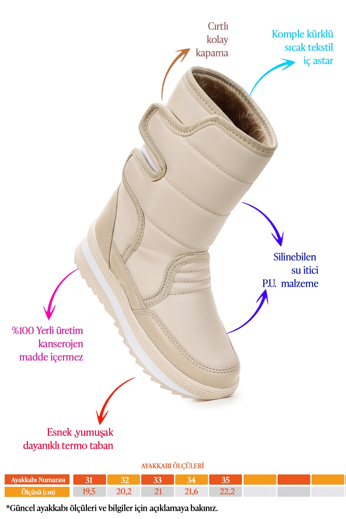 Riko Cırtlı Termo Taban Kız Çocuk Kar Botu Bej - Görsel 3