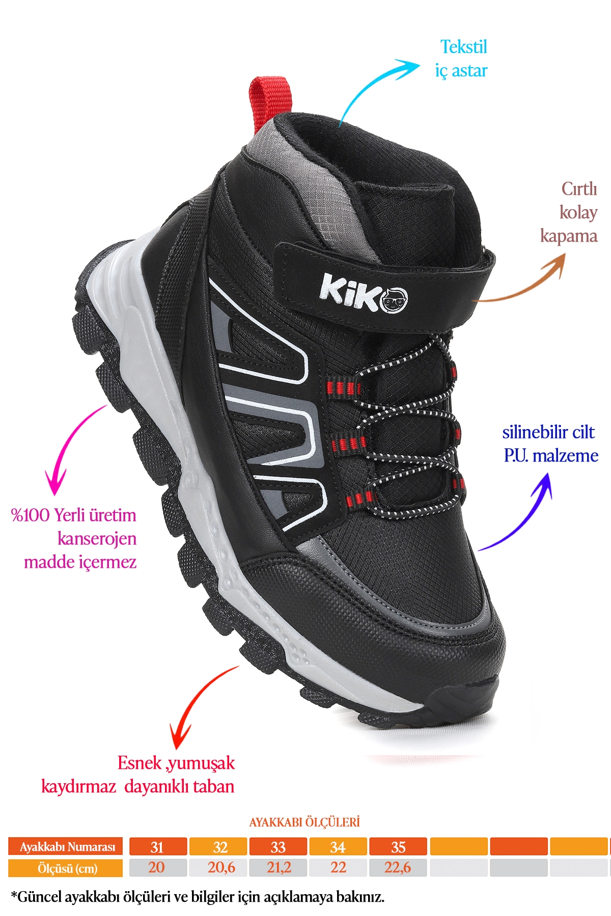 Kcal Termo Taban Cırtlı Erkek Çocuk Spor Bot Ayakkabı Siyah - Beyaz - Görsel 3