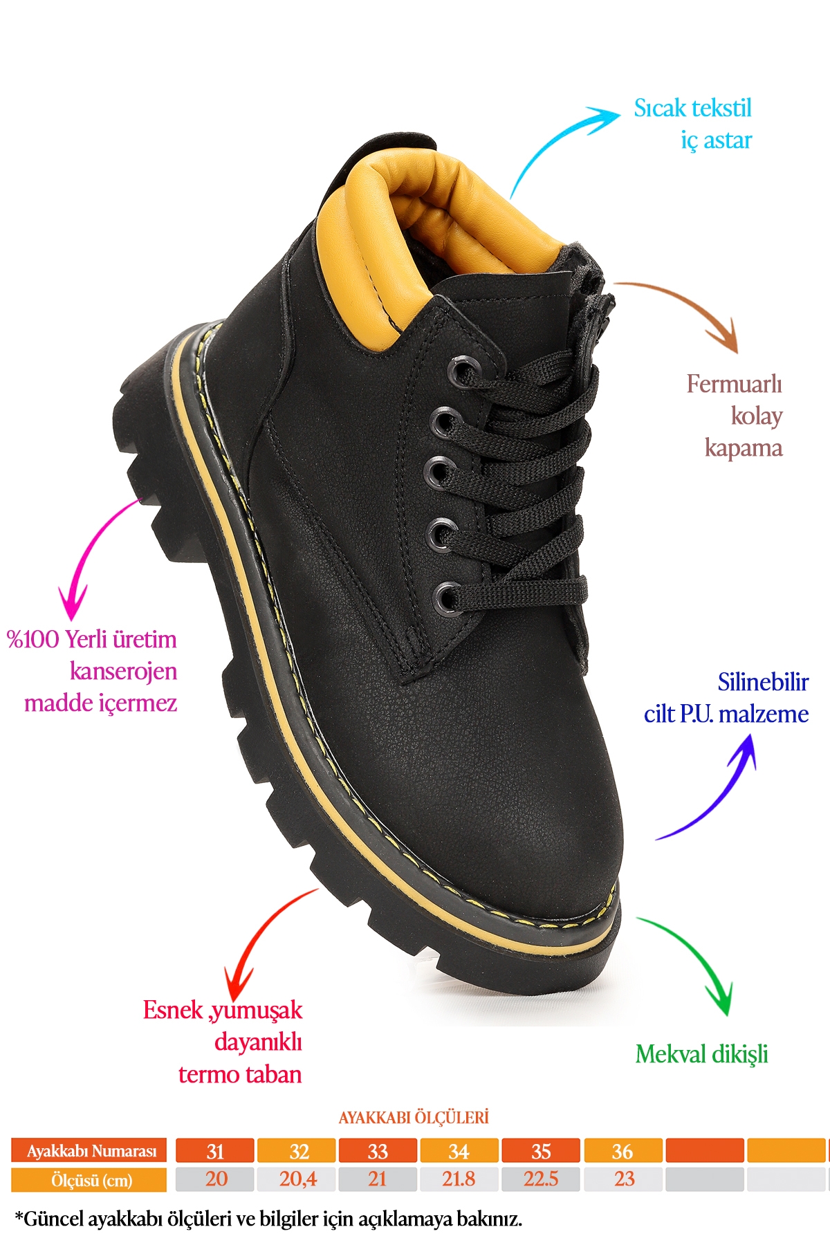 Kosev Fermuarlı Erkek Çocuk Bot Ayakkabı Siyah - Görsel 3